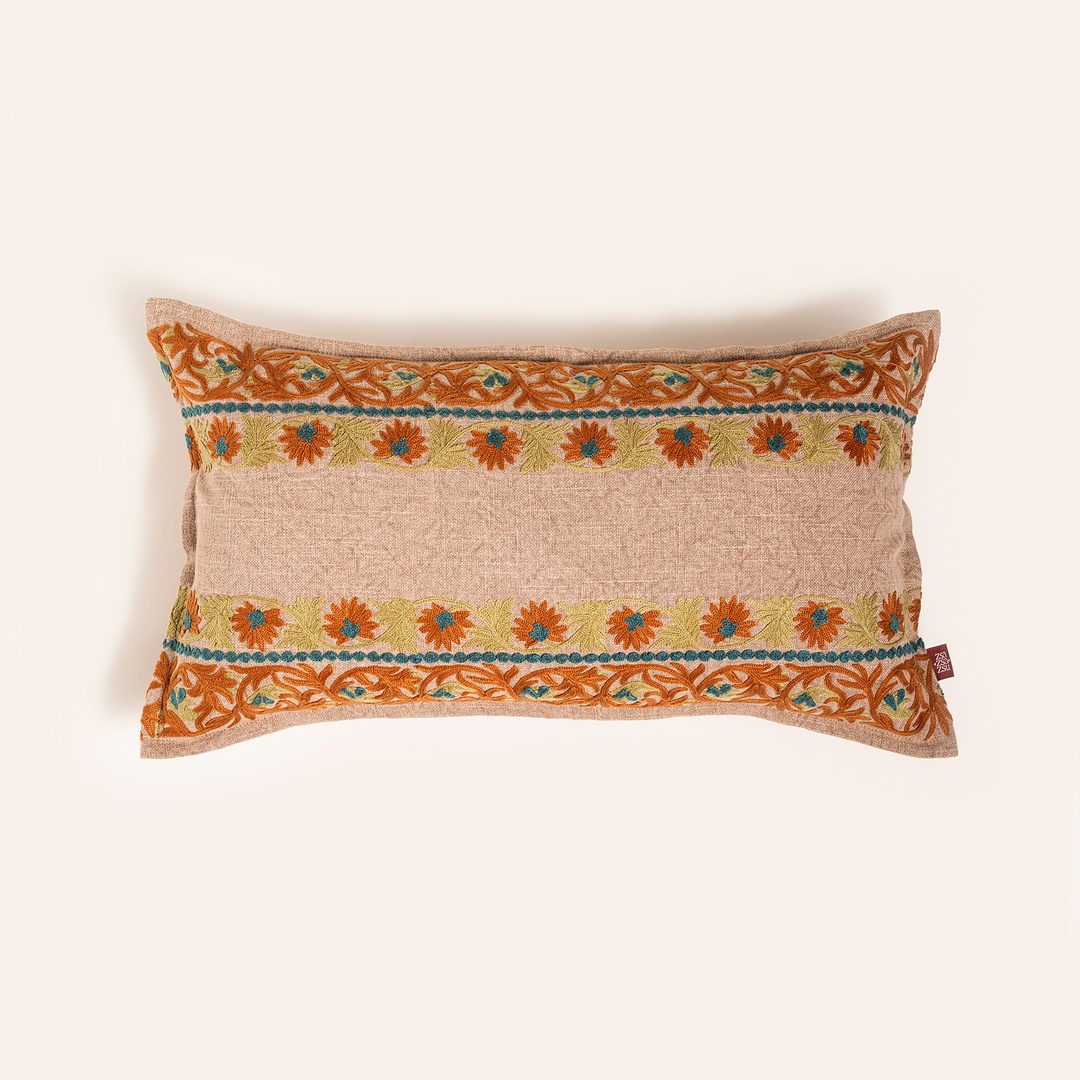 Bundı El Baskısı Pamuk Pamuk Dolgulu Kırlent 30x55 Cm Açık Pembe