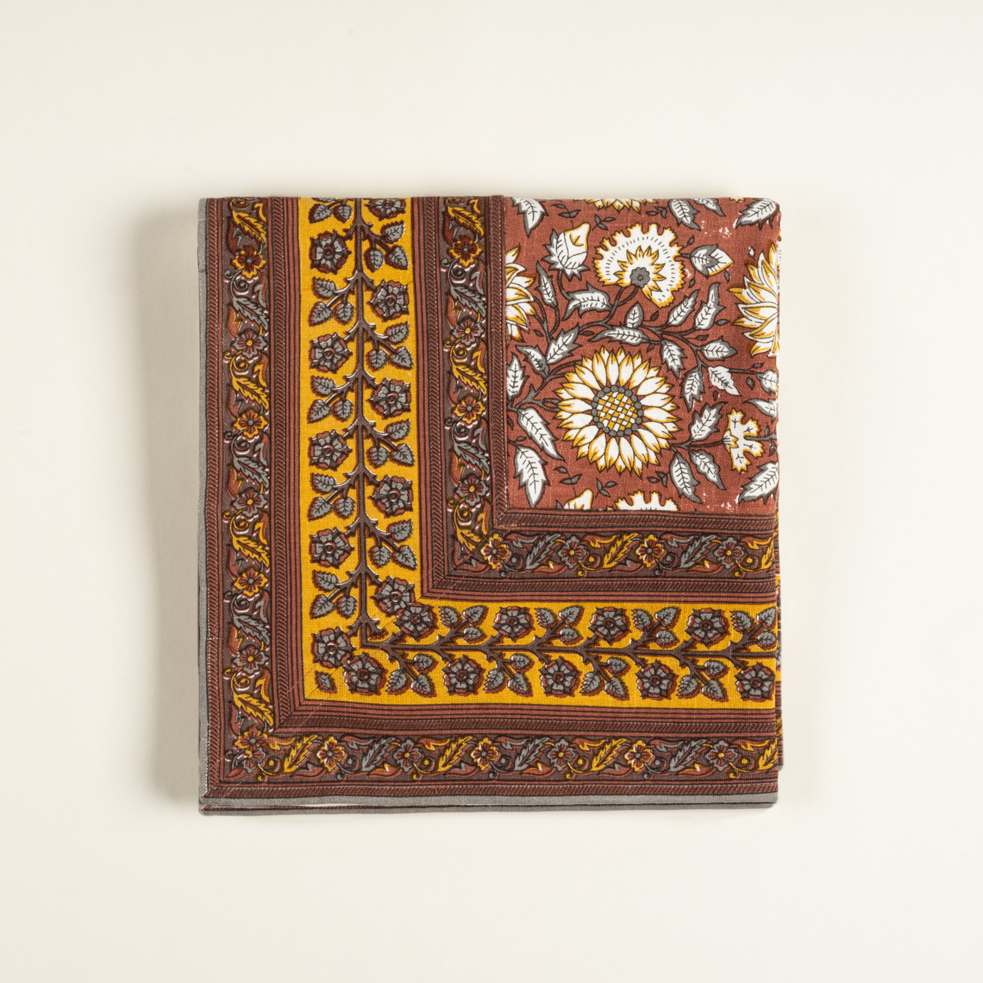 Bundı El Baskısı Pamuk %100 Pamuk Masa Örtüsü 160x240 Cm Kıremıt