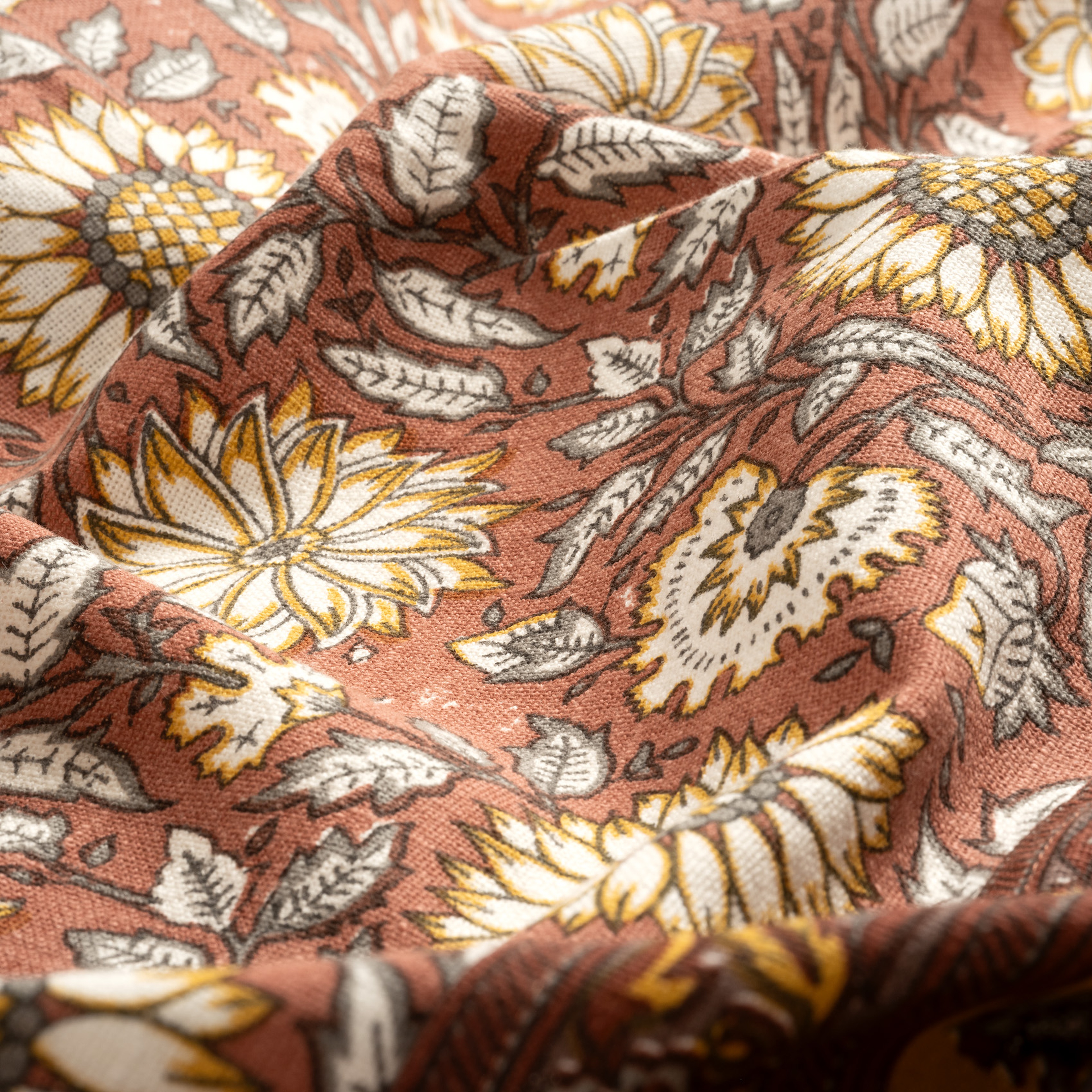 Bundı El Baskısı Pamuk %100 Pamuk Masa Örtüsü 160x240 Cm Kıremıt