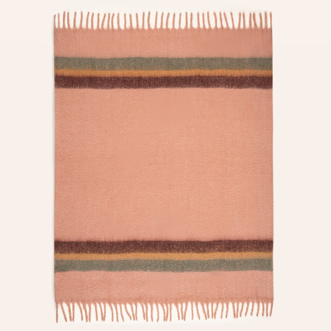 Ropar Saçaklı Kenar Çizgili Akrilik Yün Akrilik Yün Koltuk Şalı 130x180 Cm Kıl