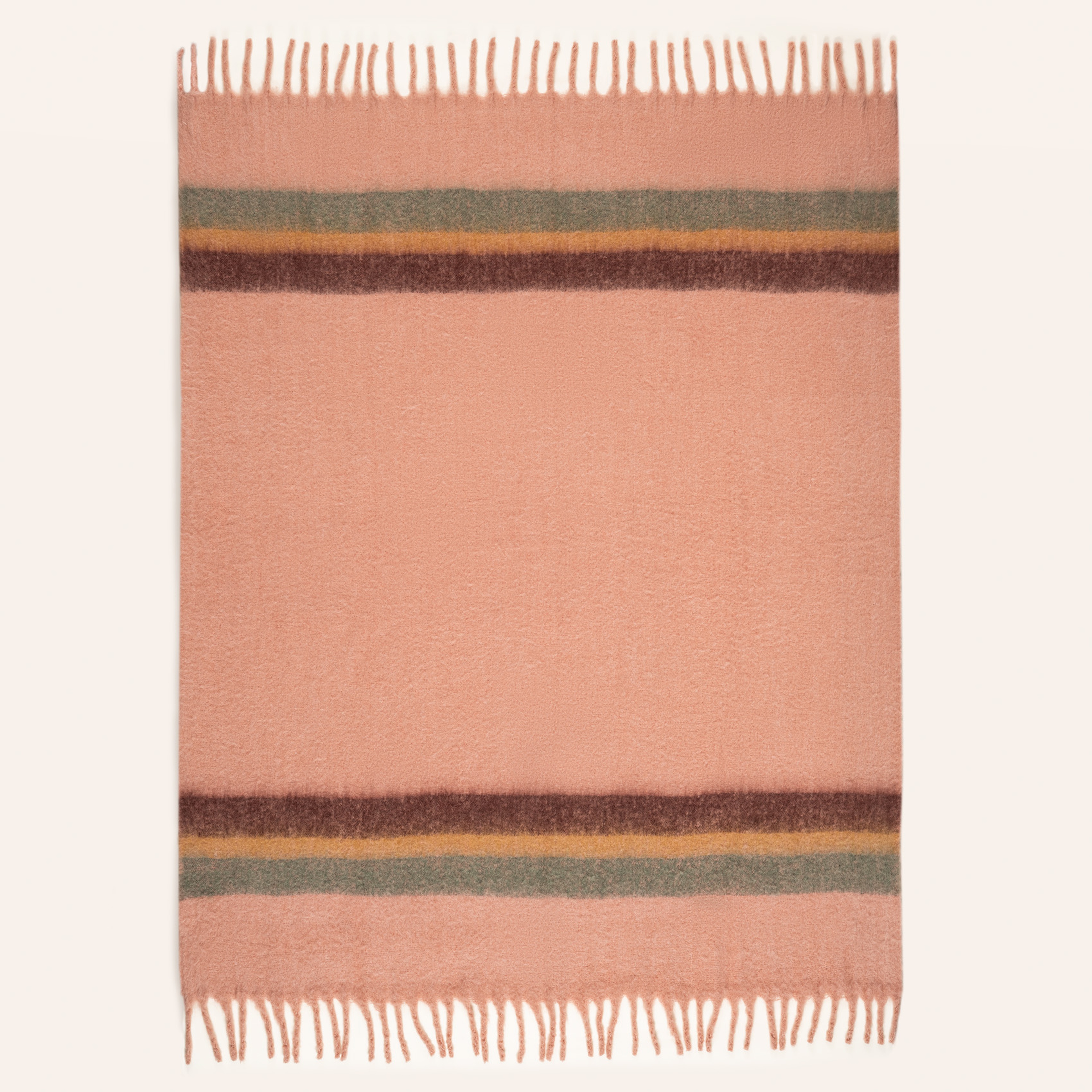 Ropar Saçaklı Kenar Çizgili Akrilik Yün Akrilik Yün Koltuk Şalı 130x180 Cm Kıl