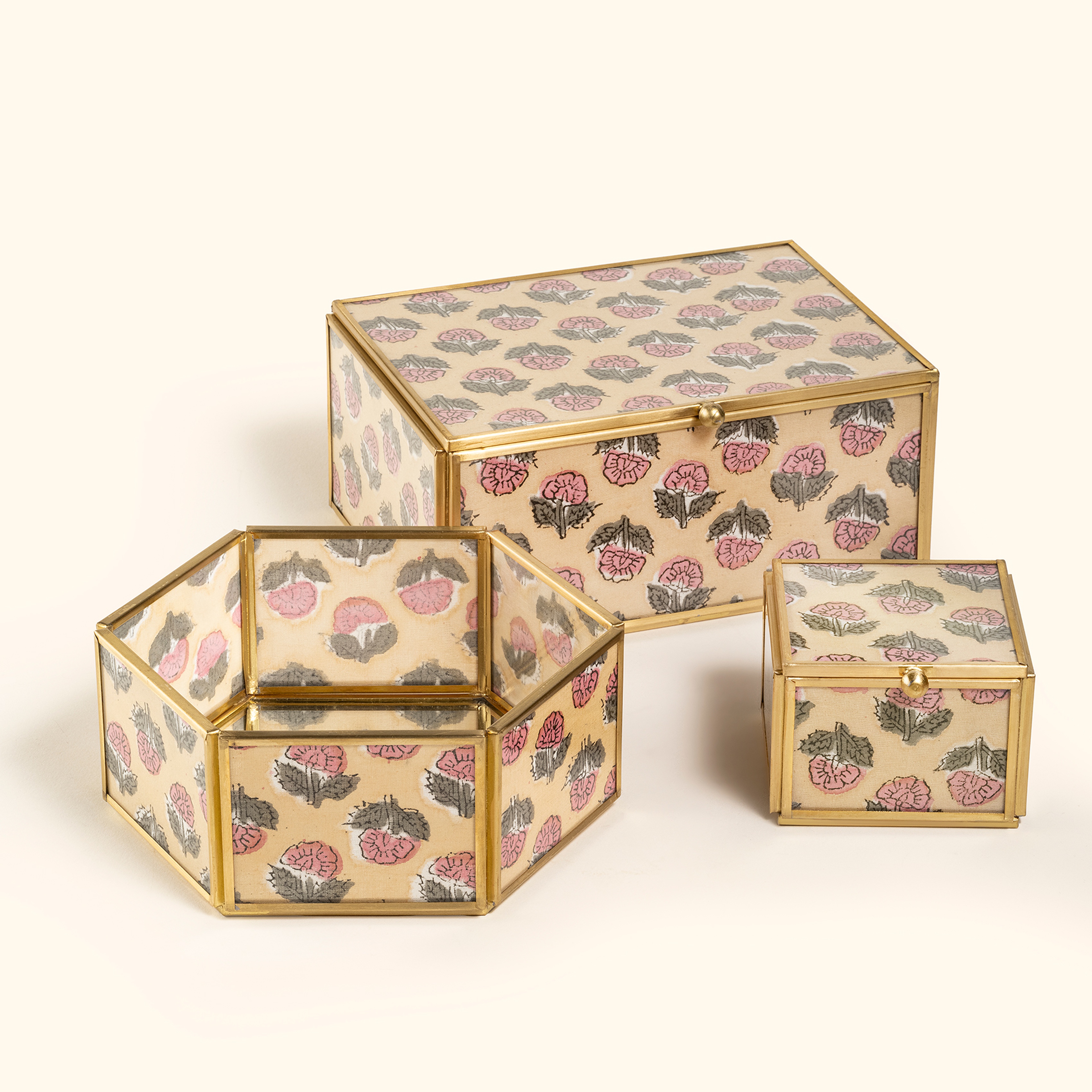 Fagu Cam Dekoratif Kutu 19x14x9 Cm Pembe - Yeşil