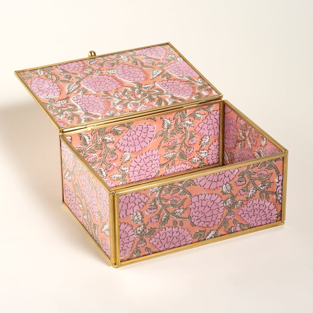 Fagu Cam Dekoratif Kutu 19x14x9 Cm Pembe