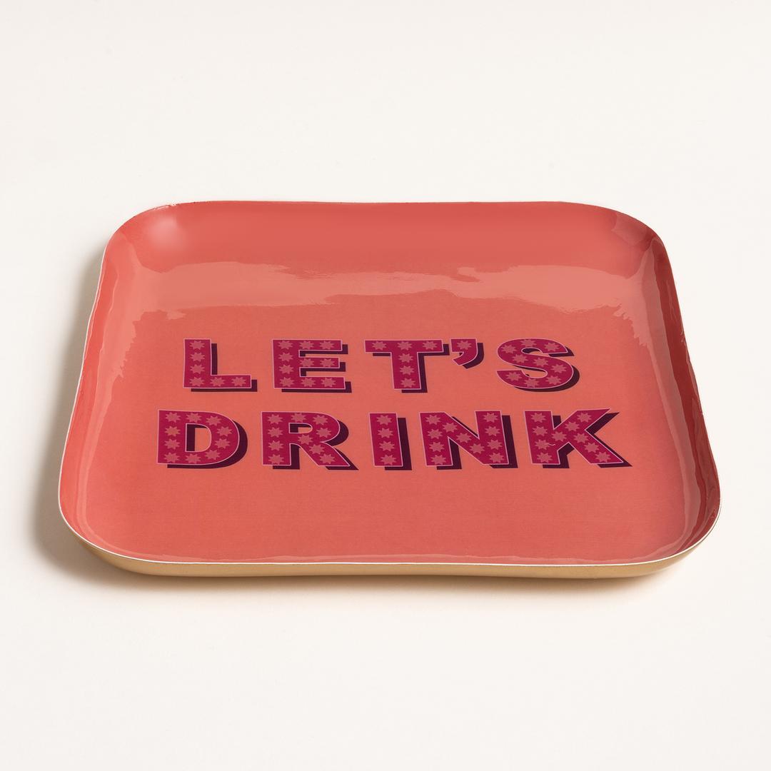 Nanpur Metal Dekoratif Tepsi 25x25x3 Cm Pembe - Fuşya