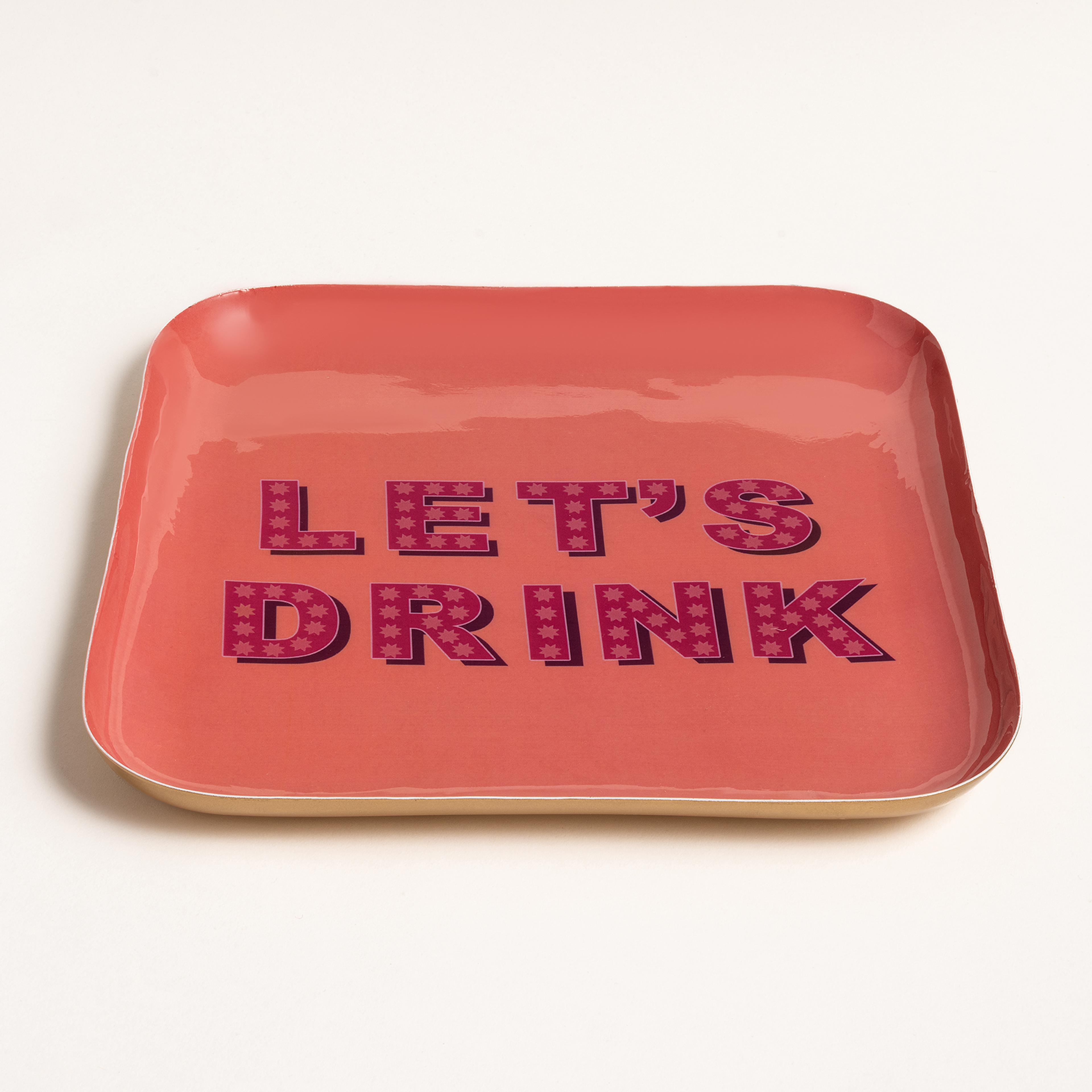 Nanpur Pembe - Fuşya Metal Dekoratif Tepsi 25x25x3 Cm