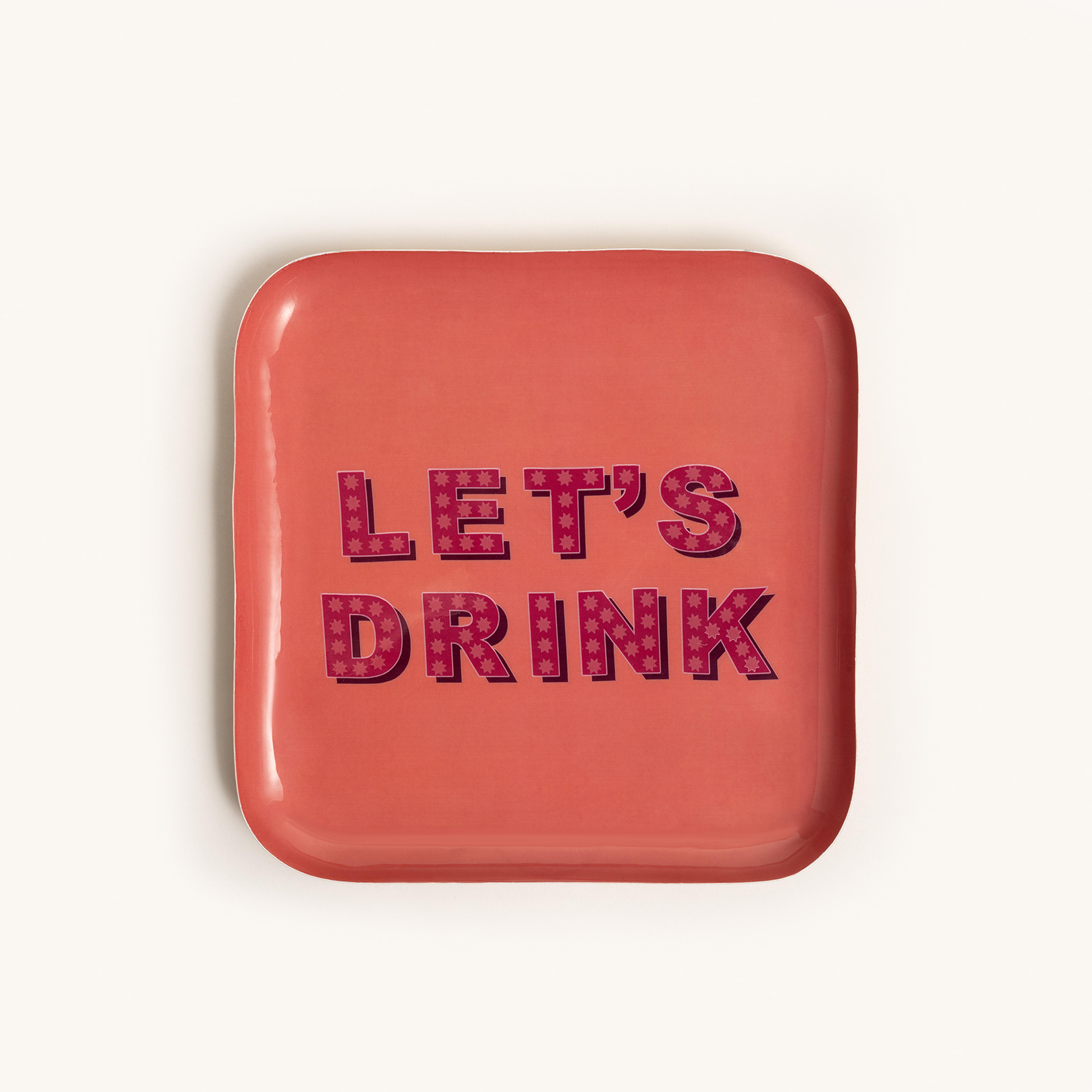 Nanpur Pembe - Fuşya Metal Dekoratif Tepsi 25x25x3 Cm