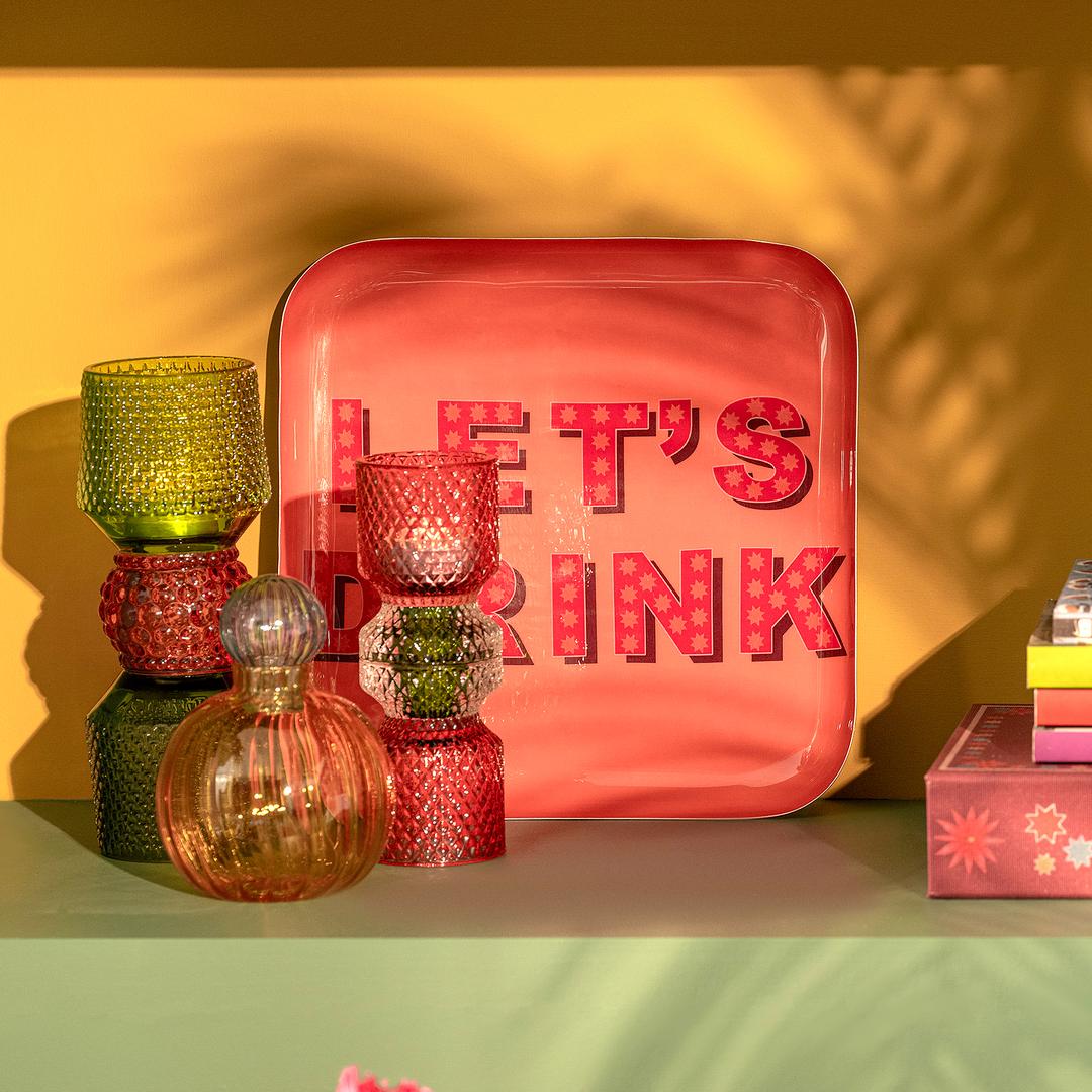 Nanpur Metal Dekoratif Tepsi 25x25x3 Cm Pembe - Fuşya