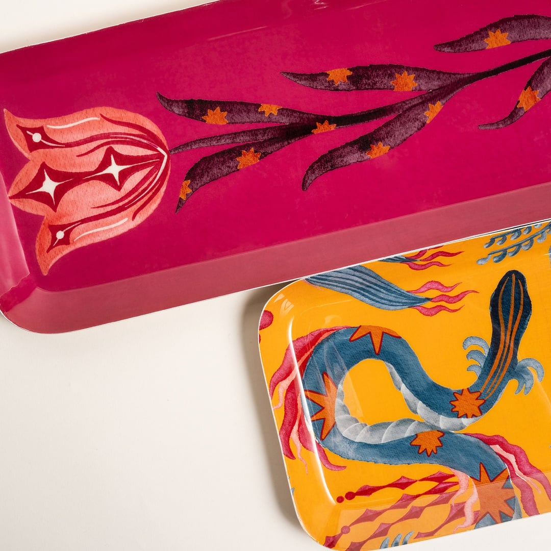 Nanpur Metal Dekoratif Tepsi 42x15x2 Cm Fuşya