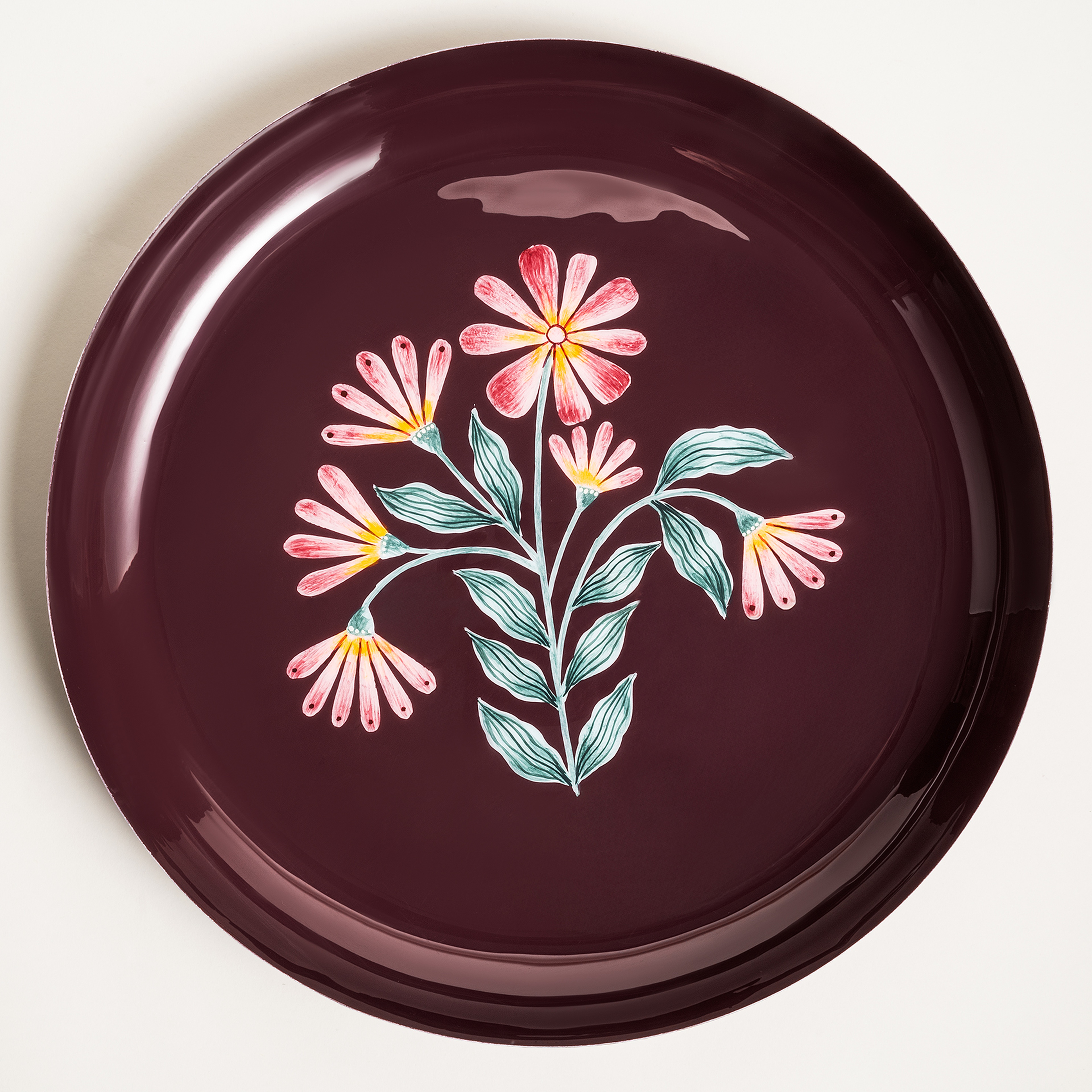 Nanpur Metal Dekoratif Tepsi 40x40x5 Cm Bordo