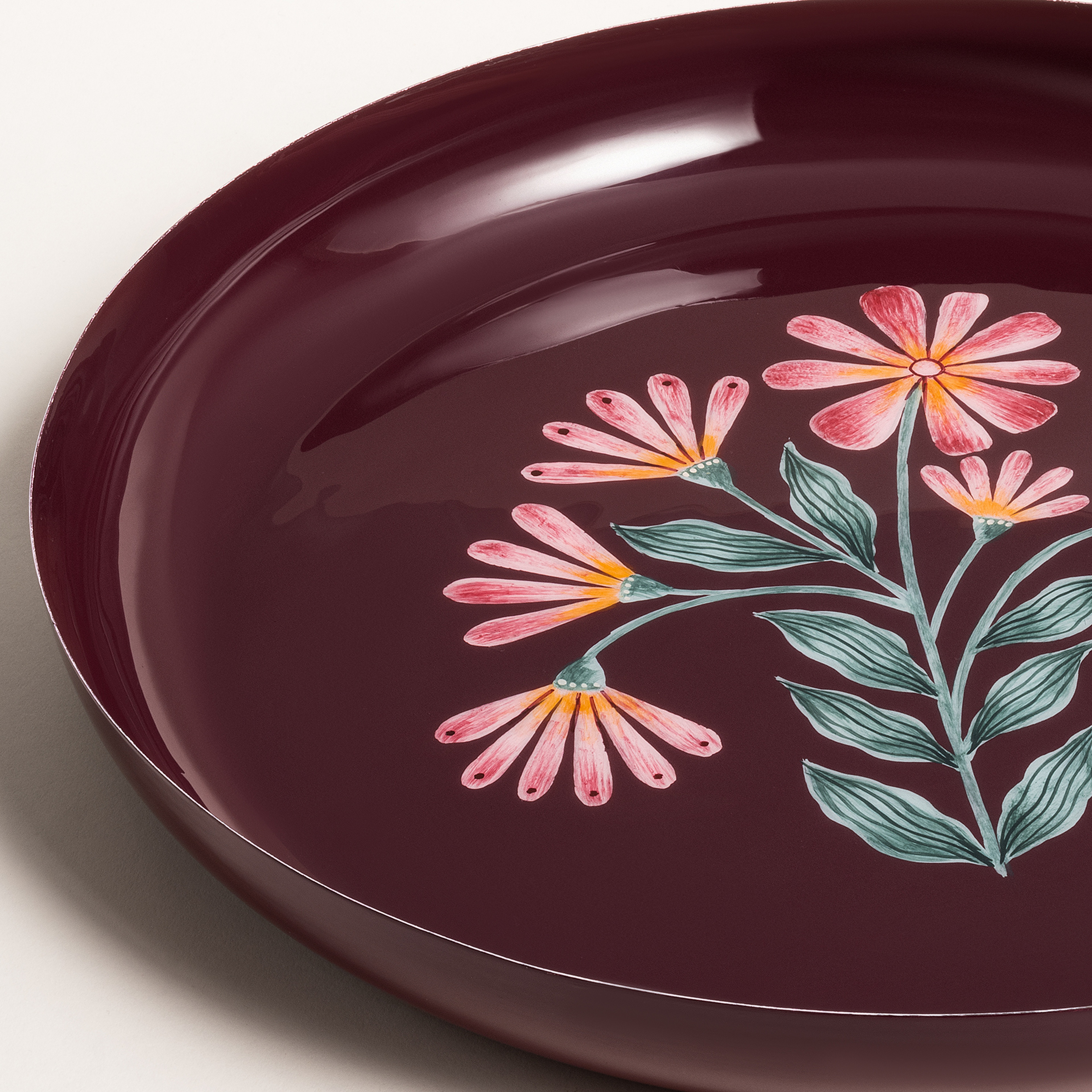 Nanpur Metal Dekoratif Tepsi 40x40x5 Cm Bordo