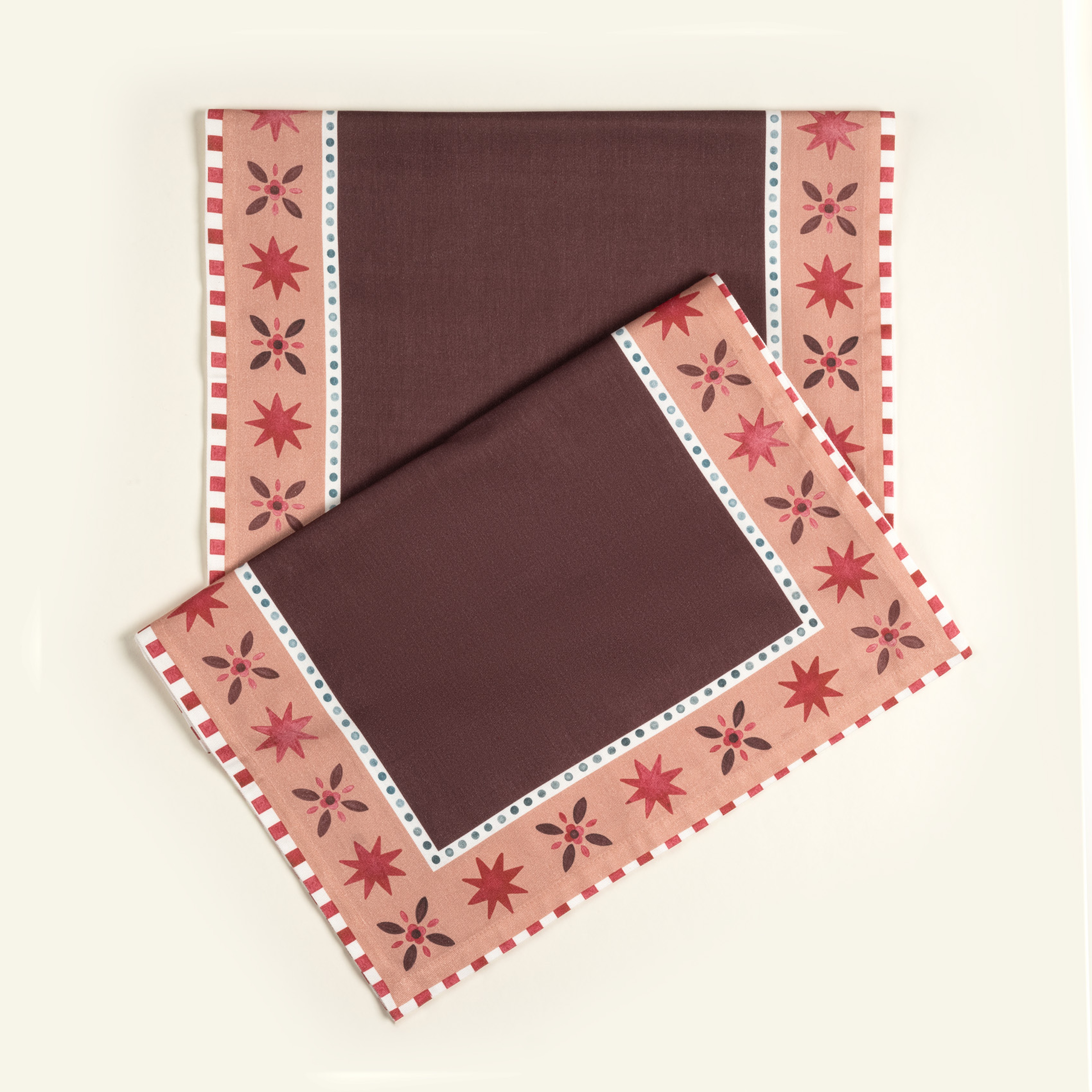 Nilüfer Overloklu Baskılı Pamuk %100 Pamuk Runner 50x180 Cm Bordo