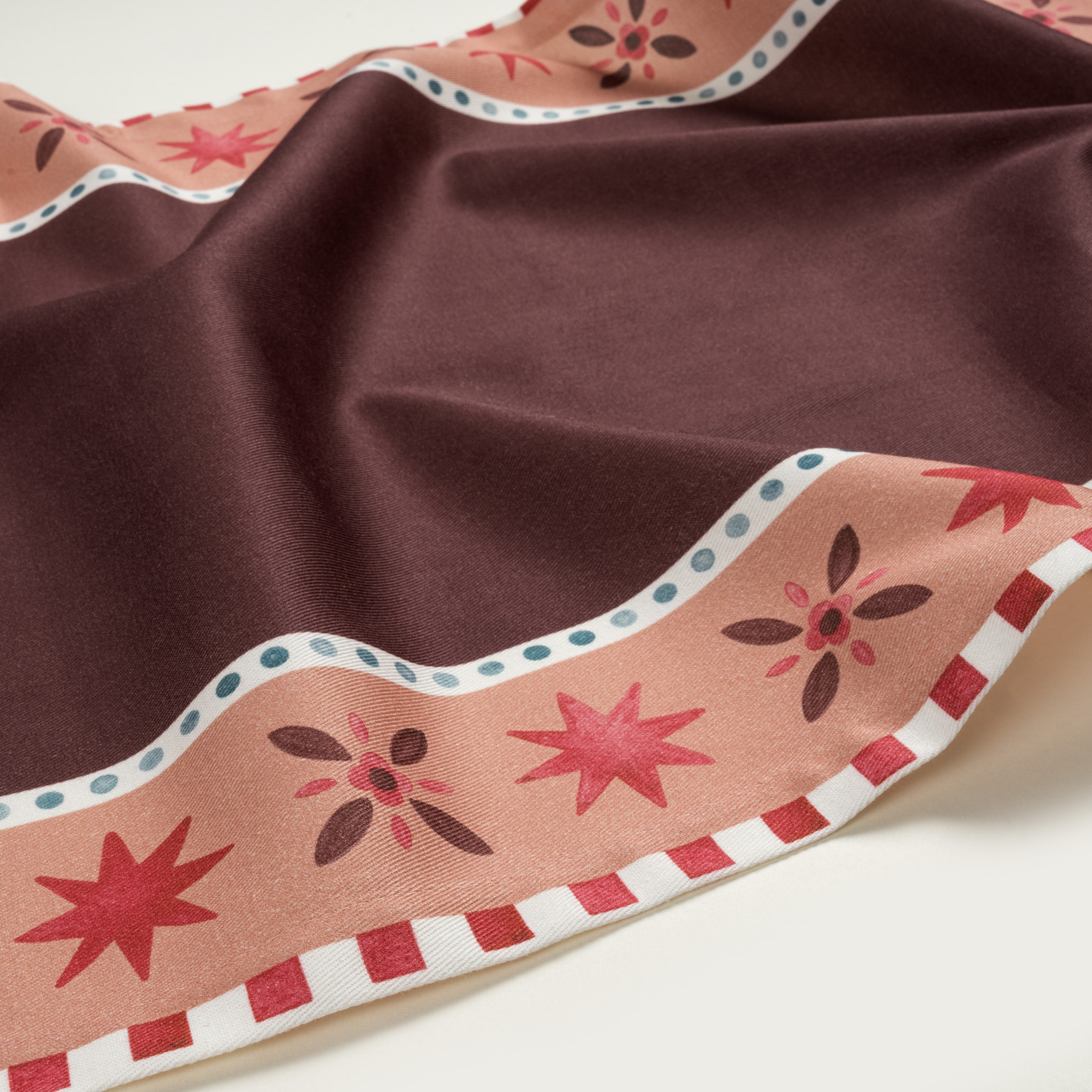 Nilüfer Overloklu Baskılı Pamuk %100 Pamuk Runner 50x180 Cm Bordo