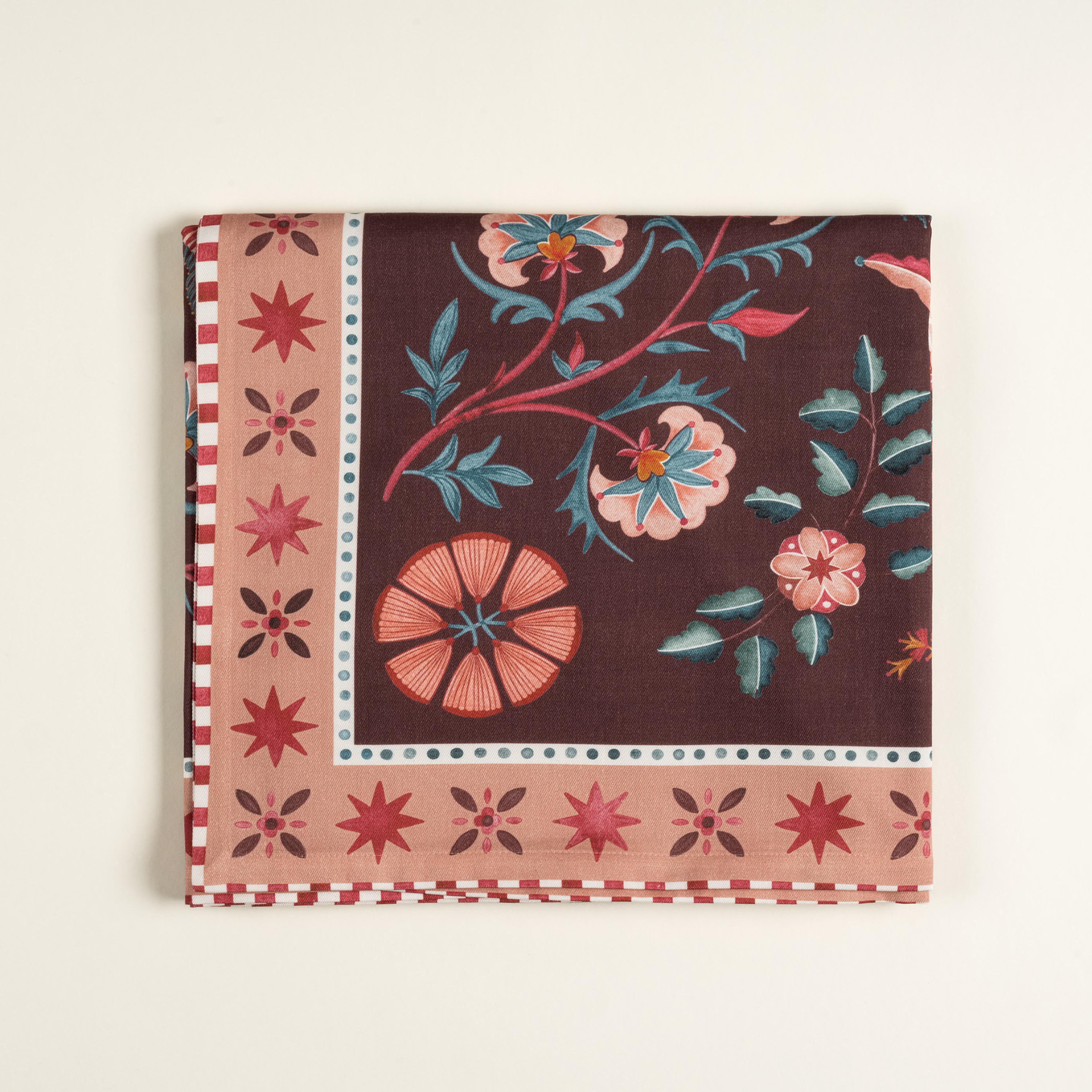 Nilüfer Overloklu Baskılı Pamuk %100 Pamuk Masa Örtüsü 160x240 Cm Bordo