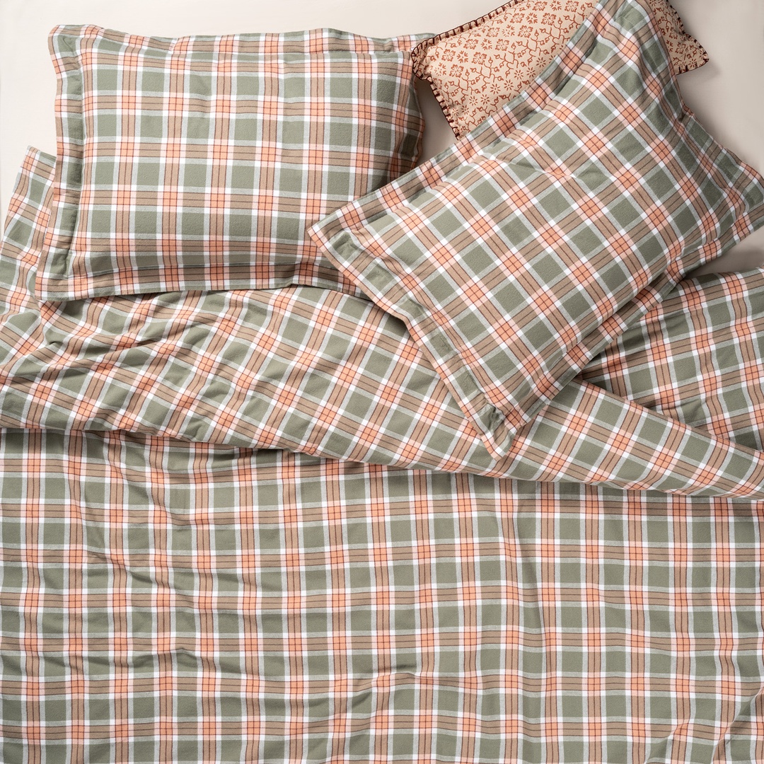 Vıseu Ekoseli Tek Kişilik Pamuk %100 Pamuk Flanel Nevresim Seti 160x220 Cm Orman Yeşilı