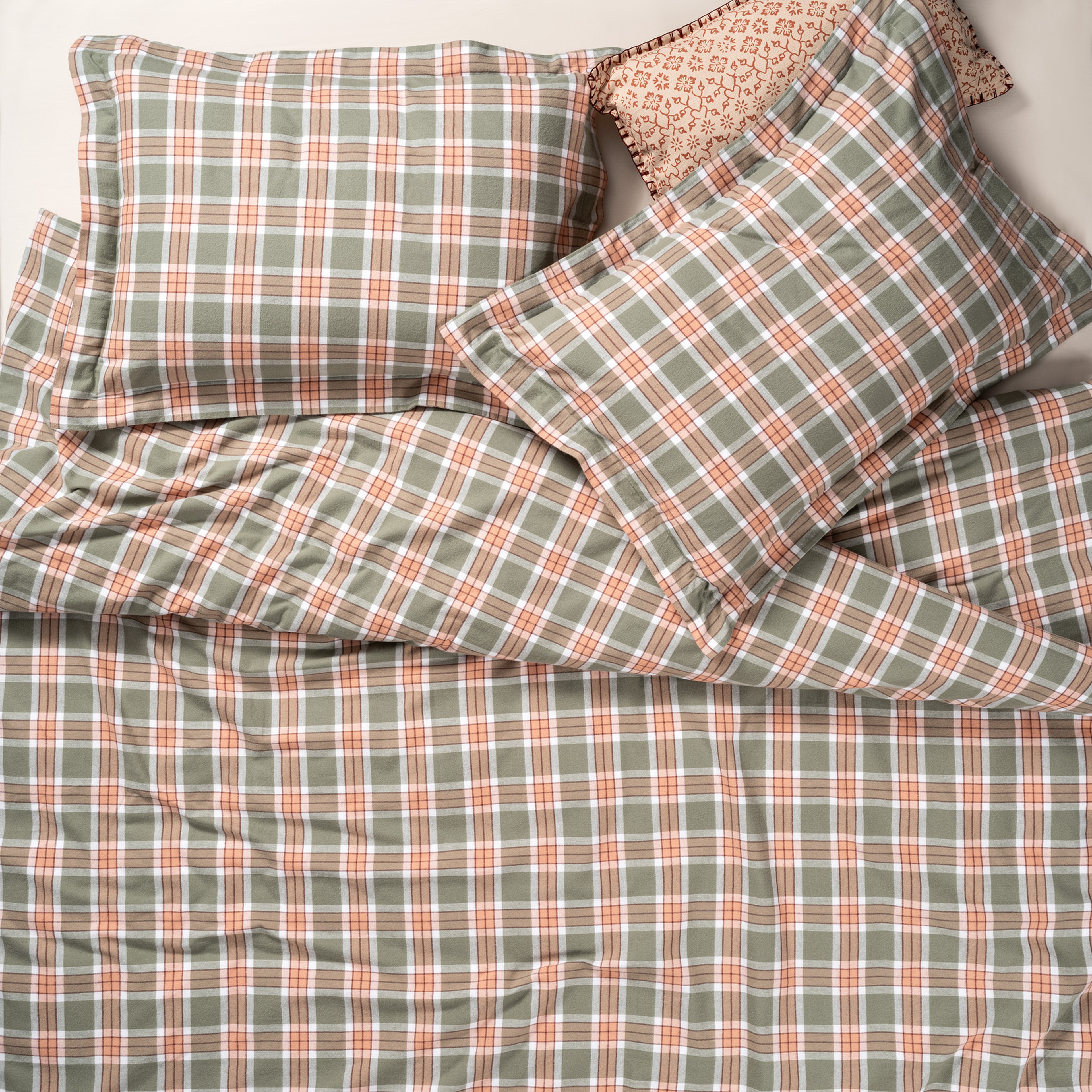 Vıseu Ekoseli Çift Kişilik Pamuk %100 Pamuk Flanel Nevresim Seti 200x220 Cm Orman Yeşilı