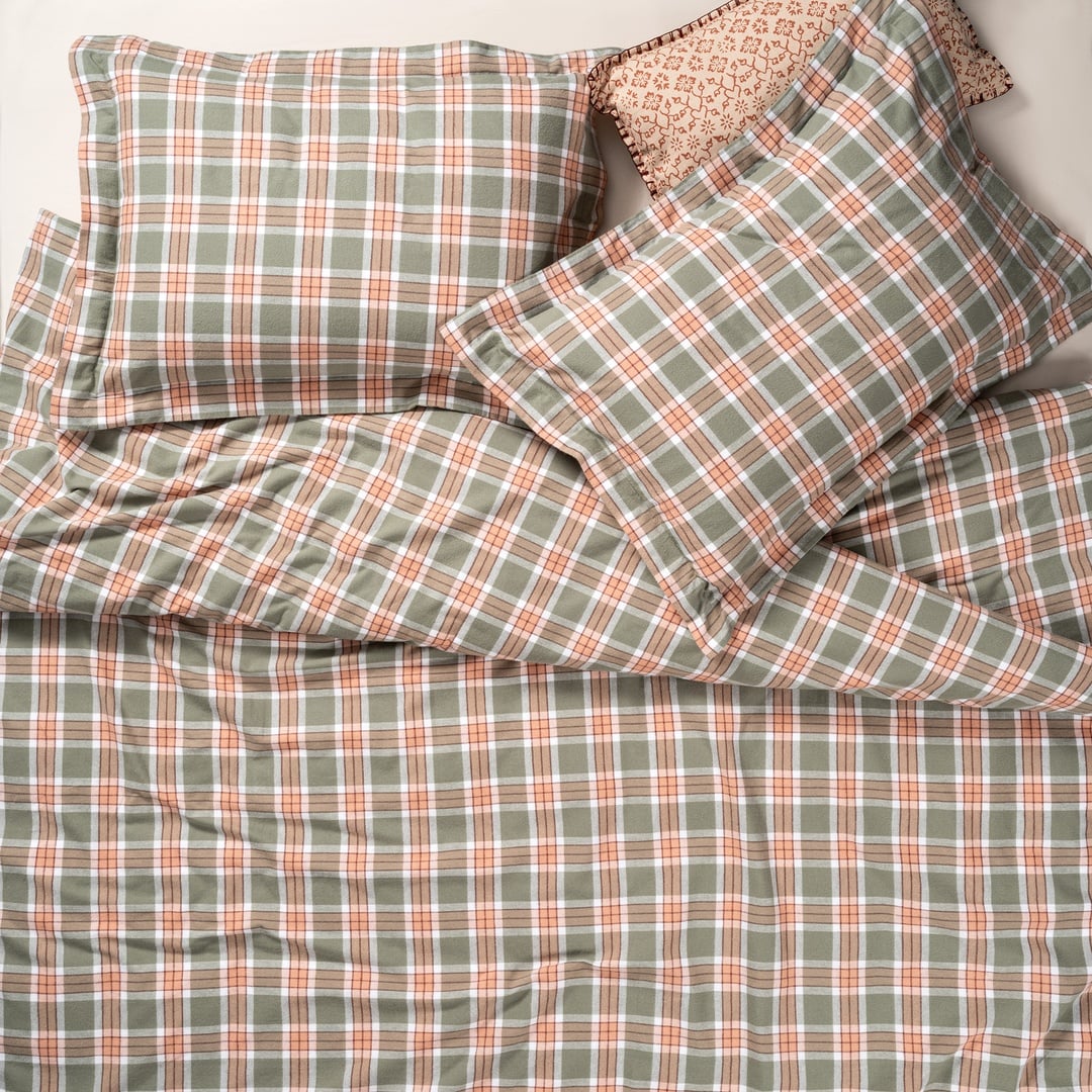 Vıseu Ekoseli Pamuk %100 Pamuk Flanel Nevresim Seti 240x220 Cm Orman Yeşilı