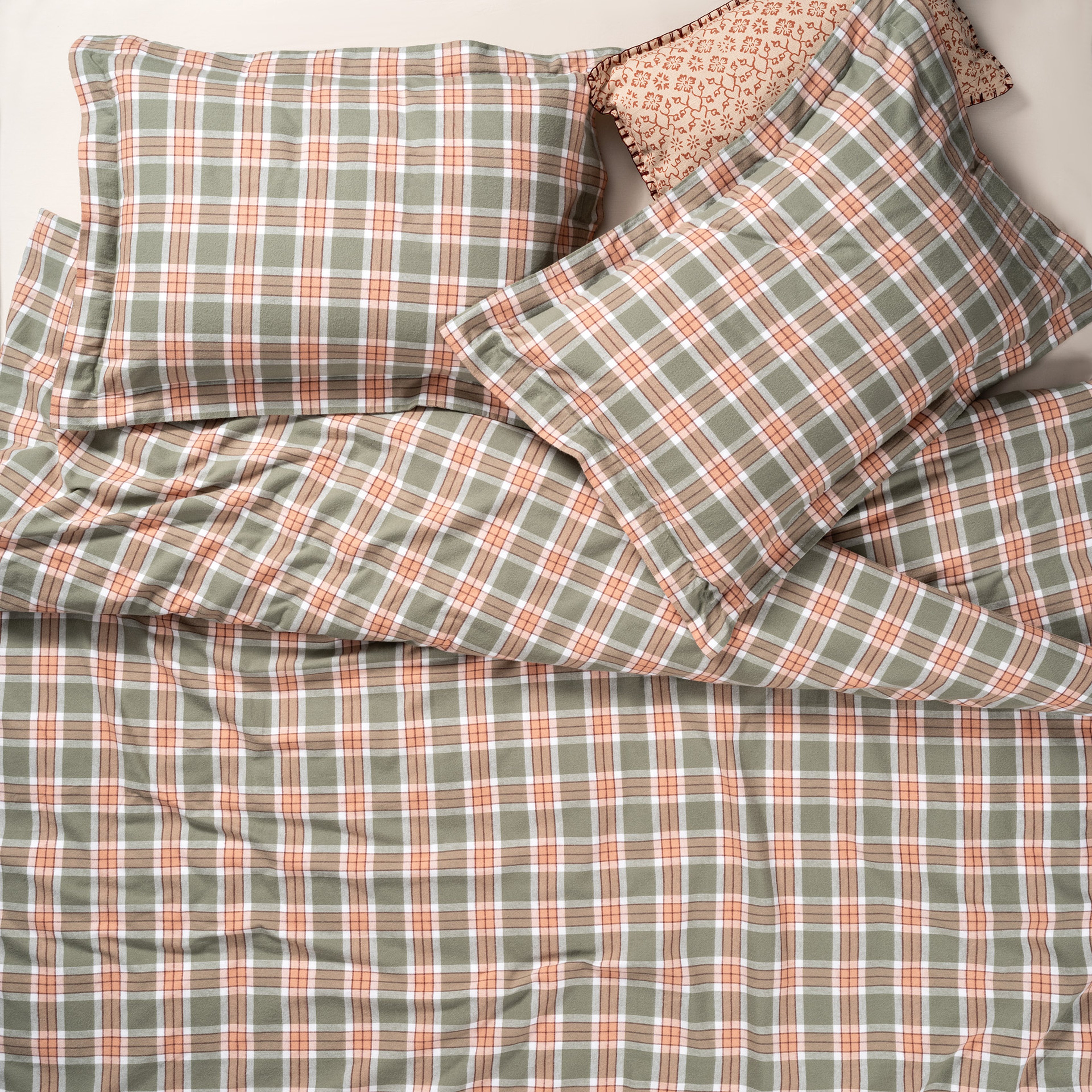 Vıseu Ekoseli Pamuk %100 Pamuk Flanel Nevresim Seti 240x220 Cm Orman Yeşilı