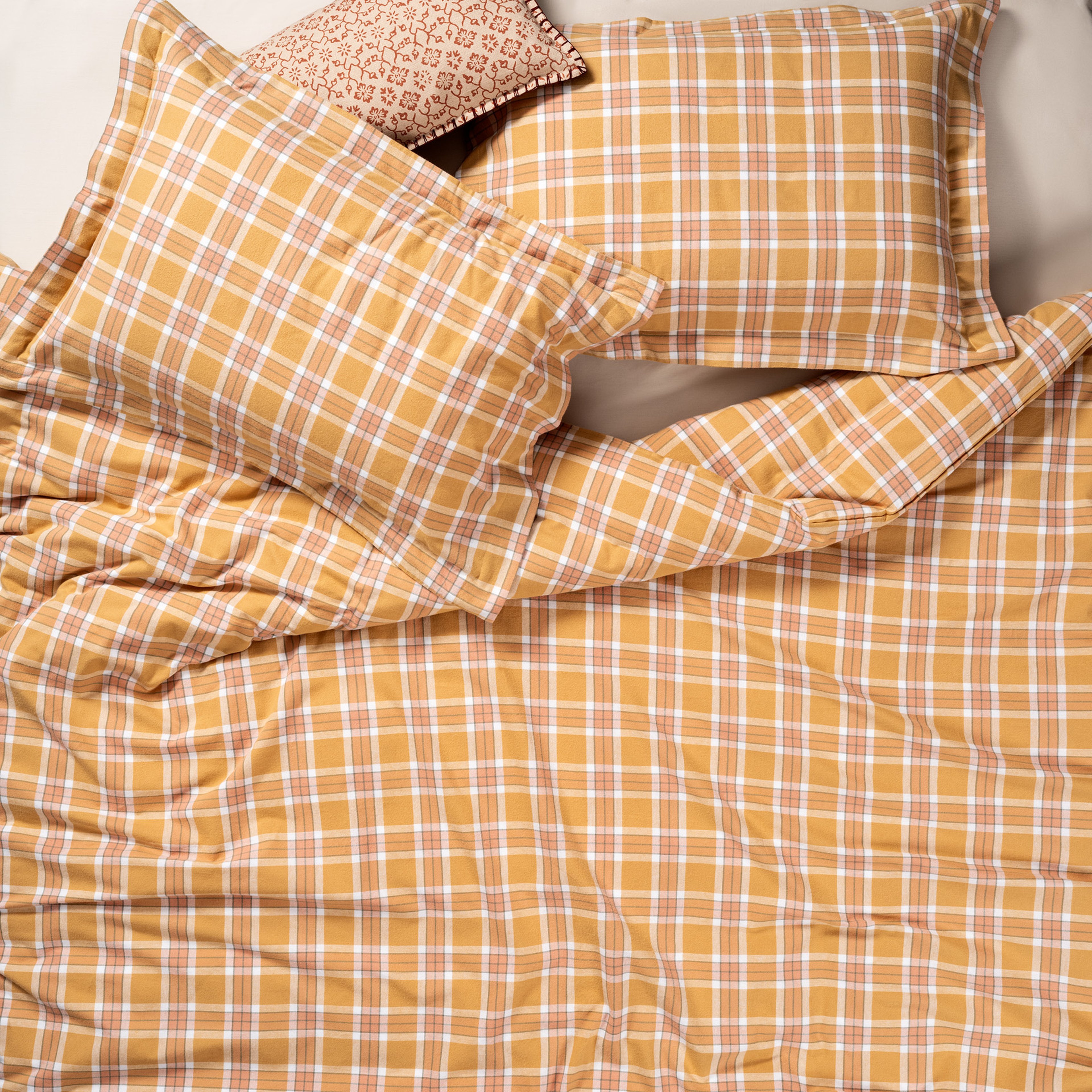 Vıseu Ekoseli Pamuk %100 Pamuk Flanel Nevresim Seti 260x220 Cm Hardal Sarısı