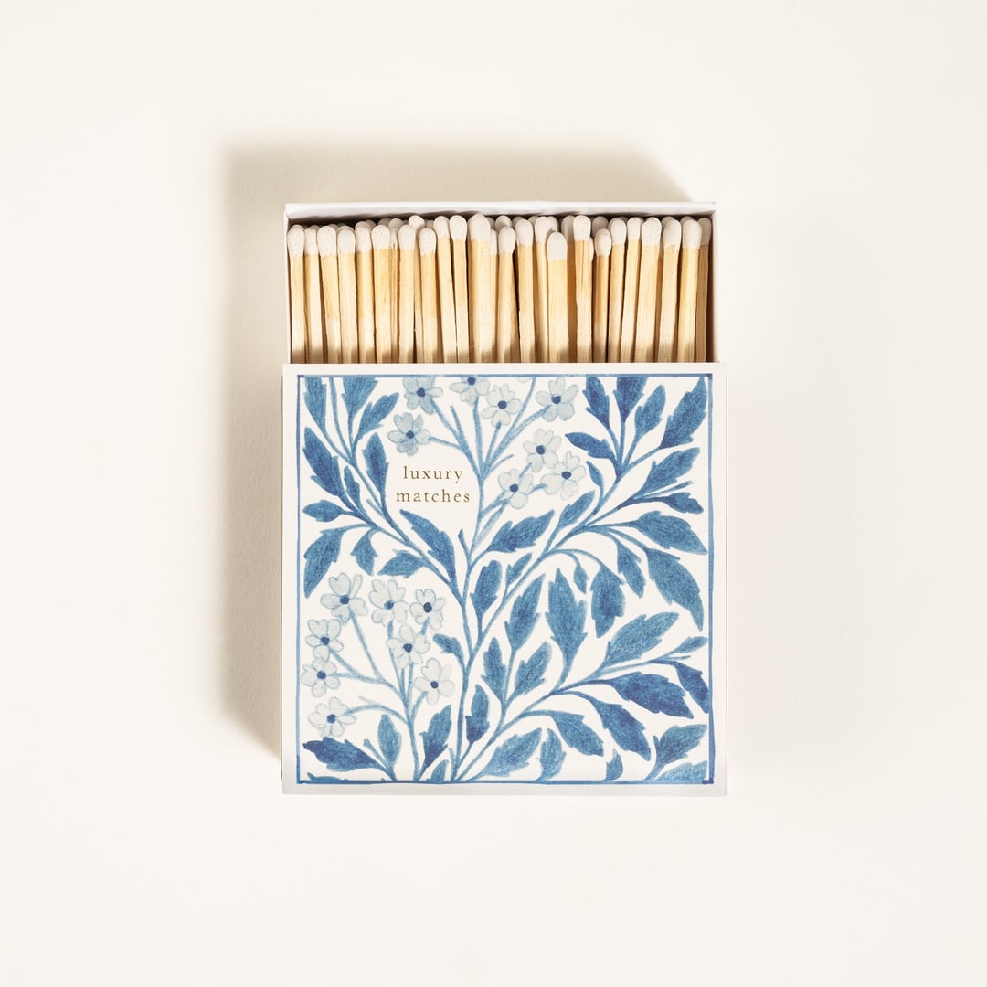 Blue Floral Ahşap Kibrit Hediyelik Eşya 11x11x3 Cm Renkli