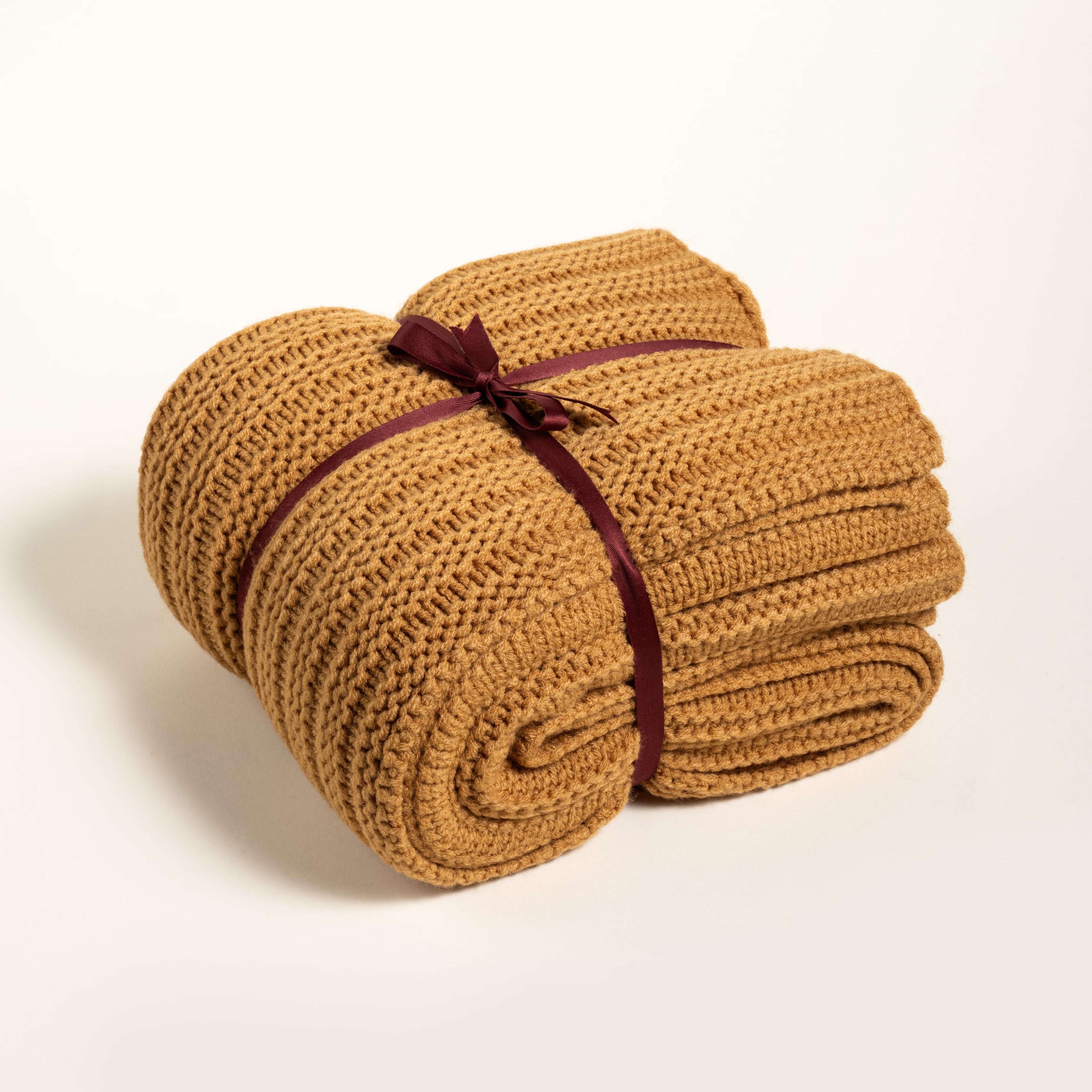 Moda Örme Akrilik 100% Akrilik Koltuk Şalı 130x170 Cm Hardal Sarısı