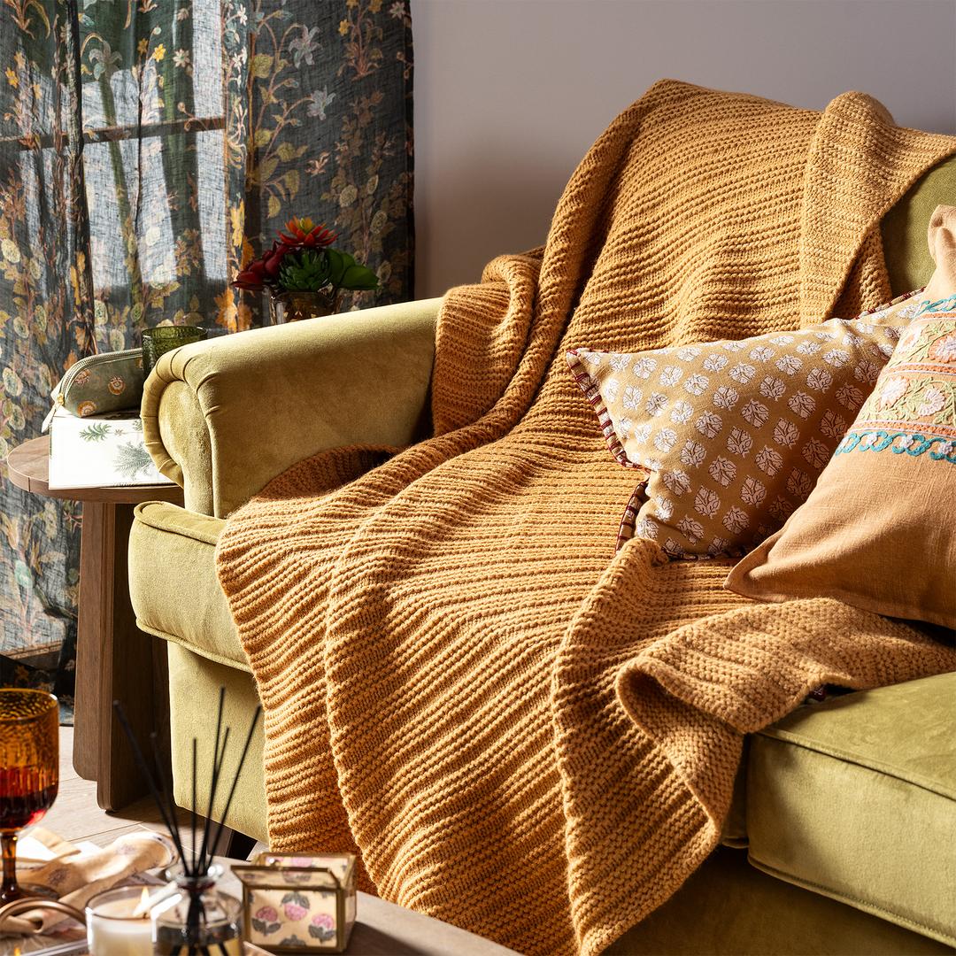 Moda Örme Akrilik 100% Akrilik Koltuk Şalı 130x170 Cm Hardal Sarısı