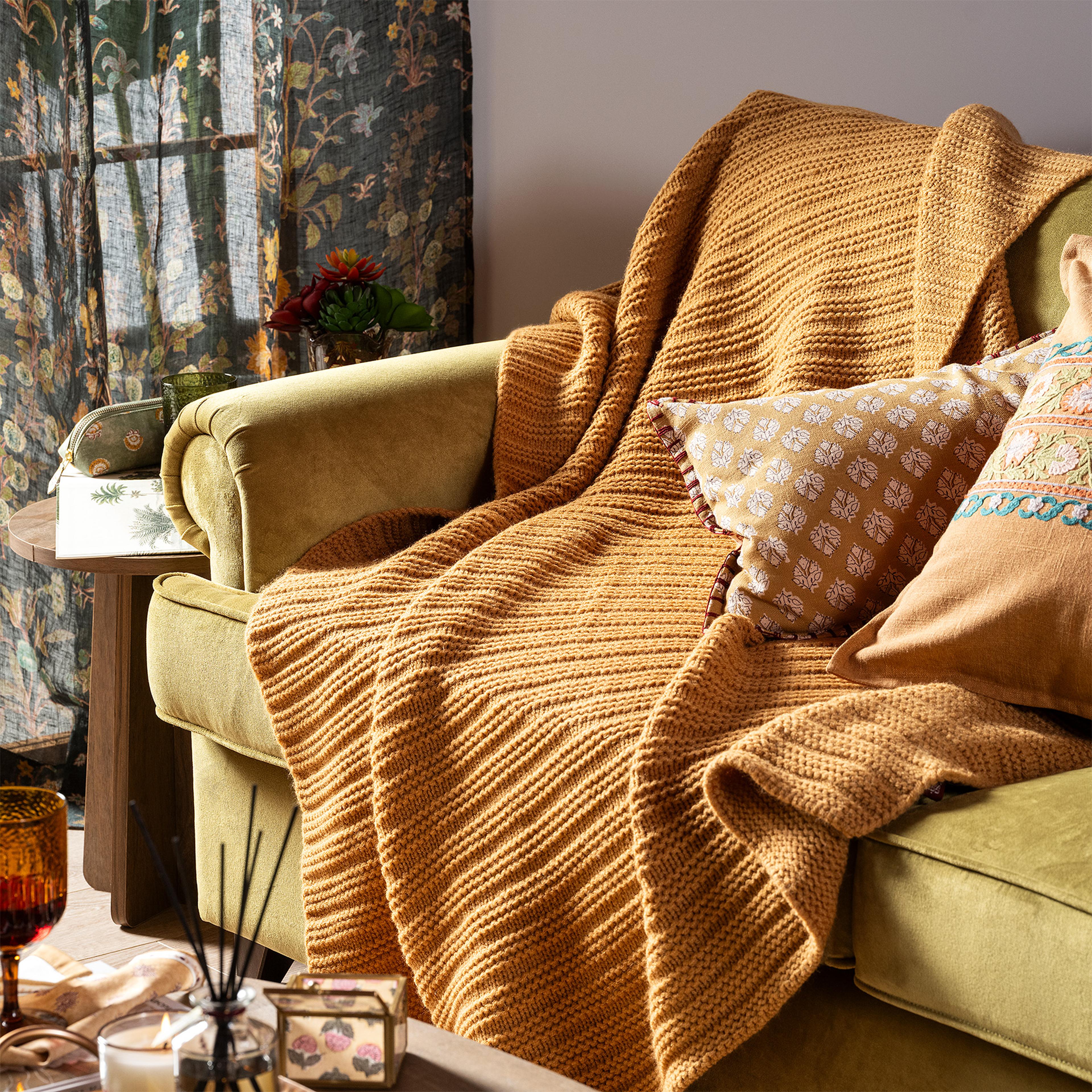 Moda Örme Akrilik 100% Akrilik Koltuk Şalı 130x170 Cm Hardal Sarısı