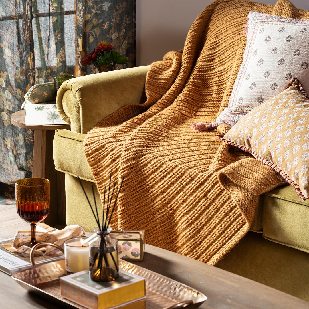 Moda Örme Akrilik 100% Akrilik Koltuk Şalı 130x170 Cm Hardal Sarısı