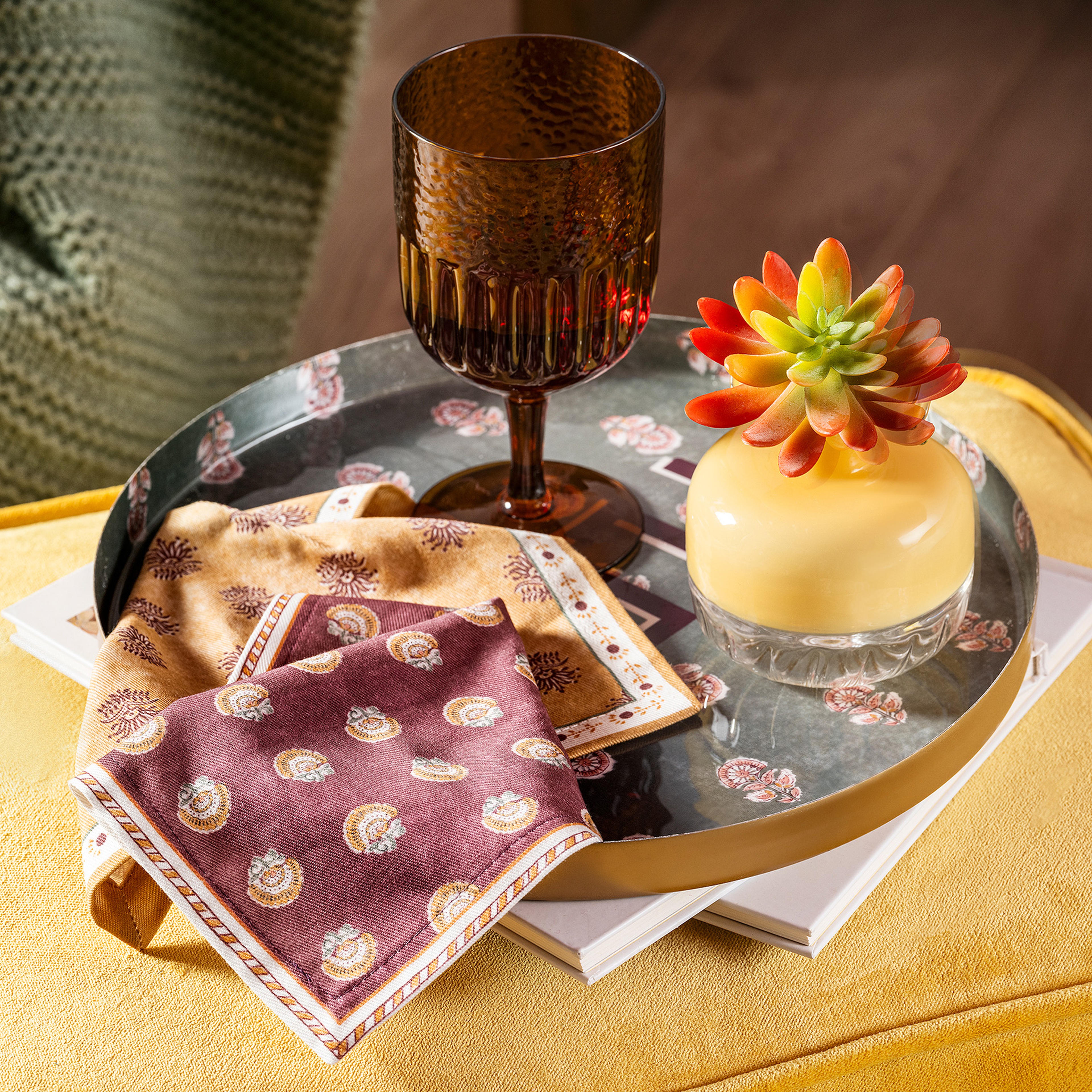 Nanpur Metal Dekoratif Tepsi 30x30x3 Cm Yeşil