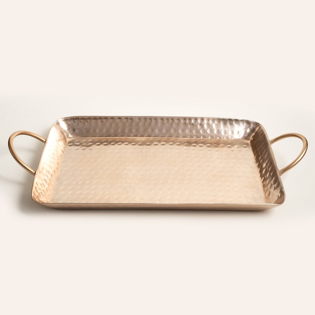 Nanpur Gümüş Metal Dekoratif Tepsi 53x26x7 Cm