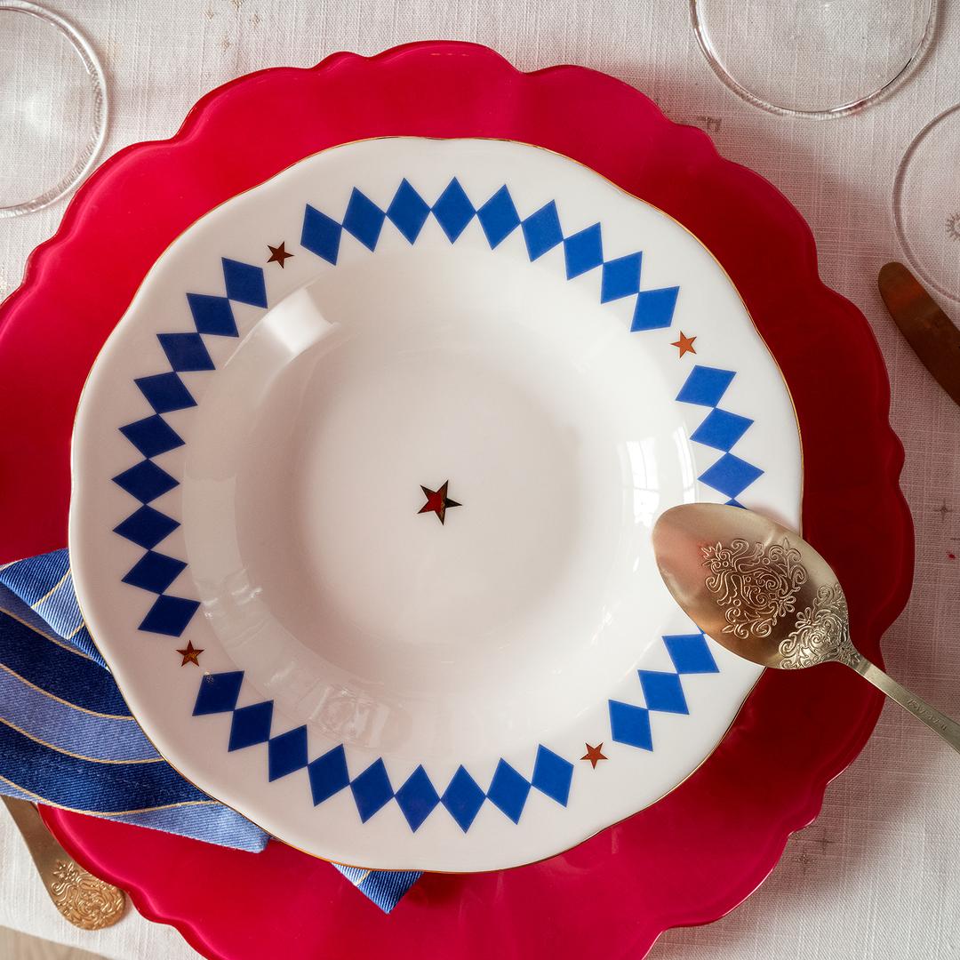 Emet Porselen Çukur Tabak 23x23x4.5 Cm Mavi