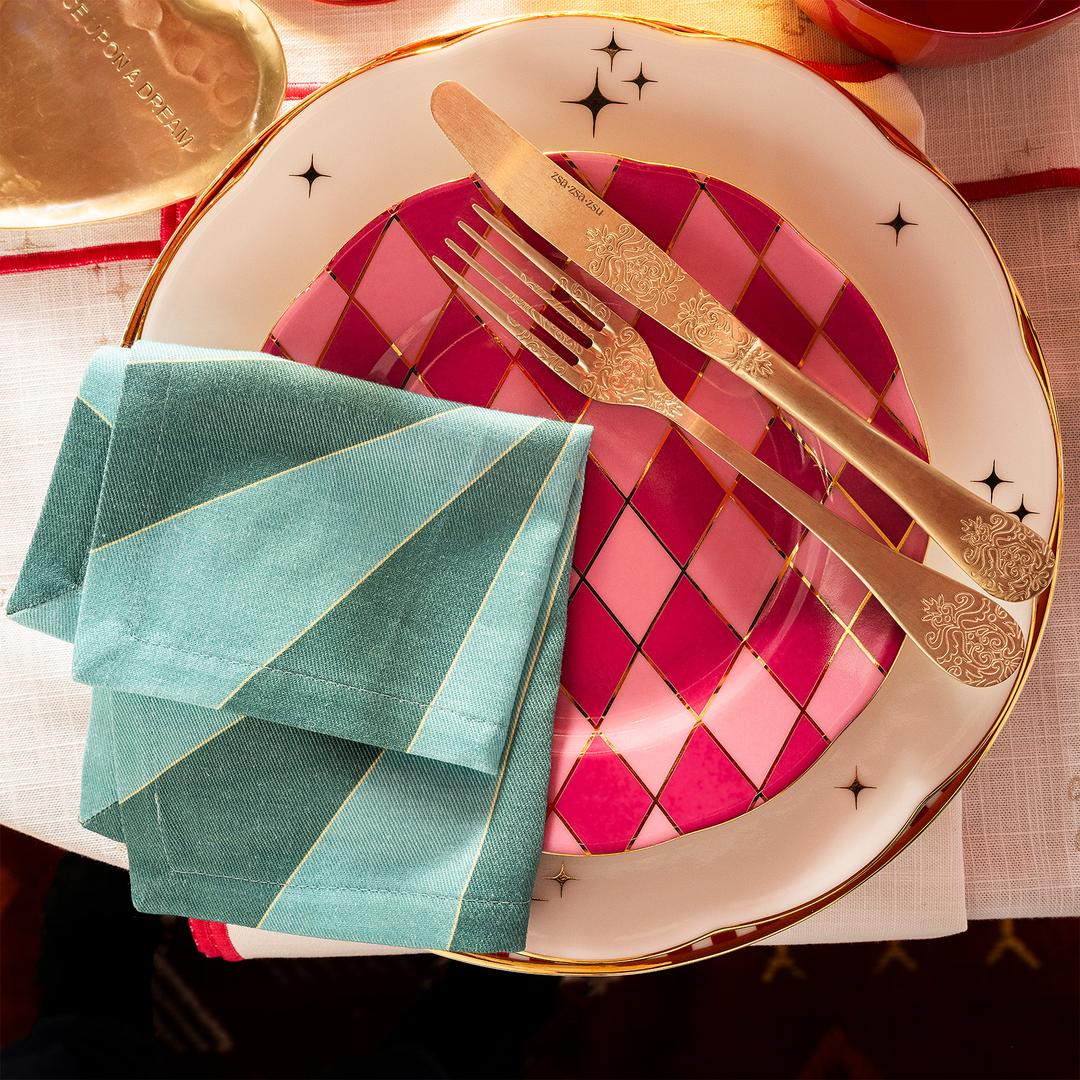 Nilüfer Nakışlı Baskılı Pamuk %100 Pamuk Peçete 25x25 Cm Yeşil - Fuşya