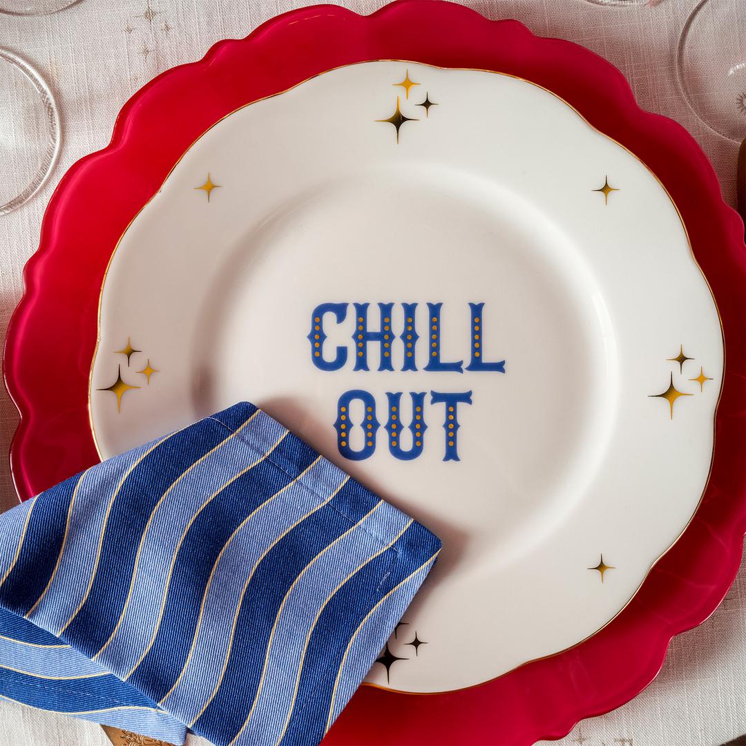 Nilüfer Nakışlı Baskılı Pamuk %100 Pamuk Peçete 25x25 Cm Turuncu - Mavi