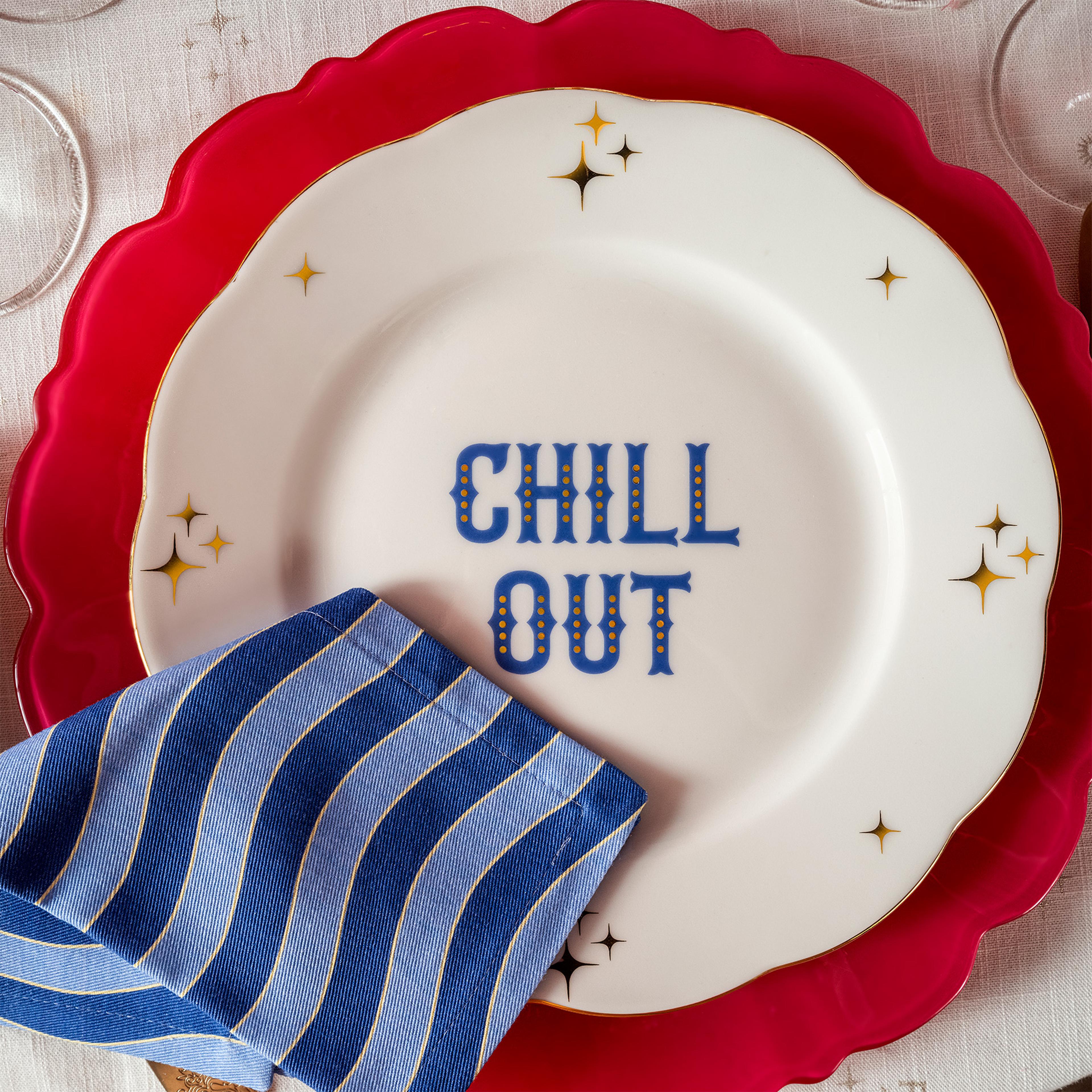 Nilüfer Nakışlı Baskılı Pamuk %100 Pamuk Peçete 25x25 Cm Turuncu - Mavi