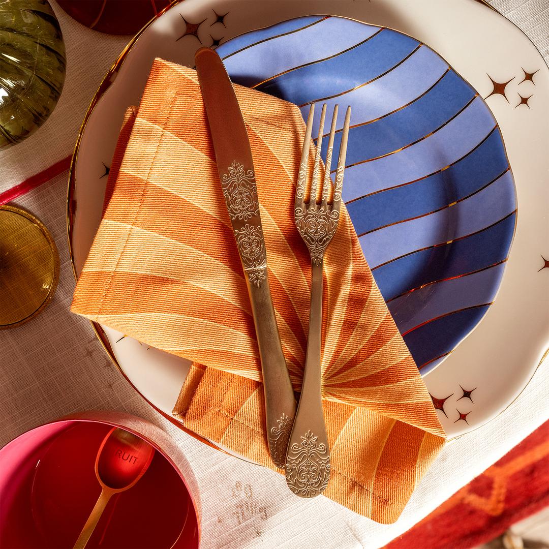 Nilüfer Nakışlı Baskılı Pamuk %100 Pamuk Peçete 25x25 Cm Turuncu - Mavi