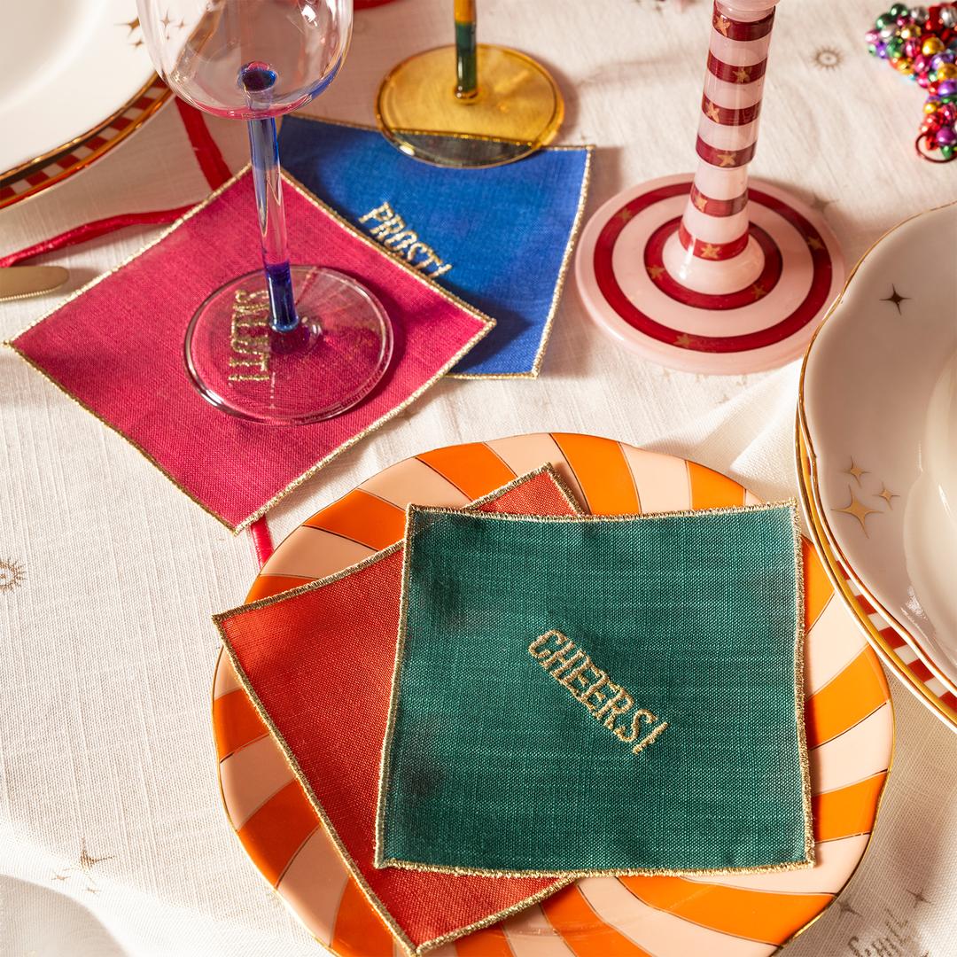 Prusa Dijital Baskılı 4'lü Polyester %100 Polyester Kokteyl Peçetesi 13x13 Cm Renkli