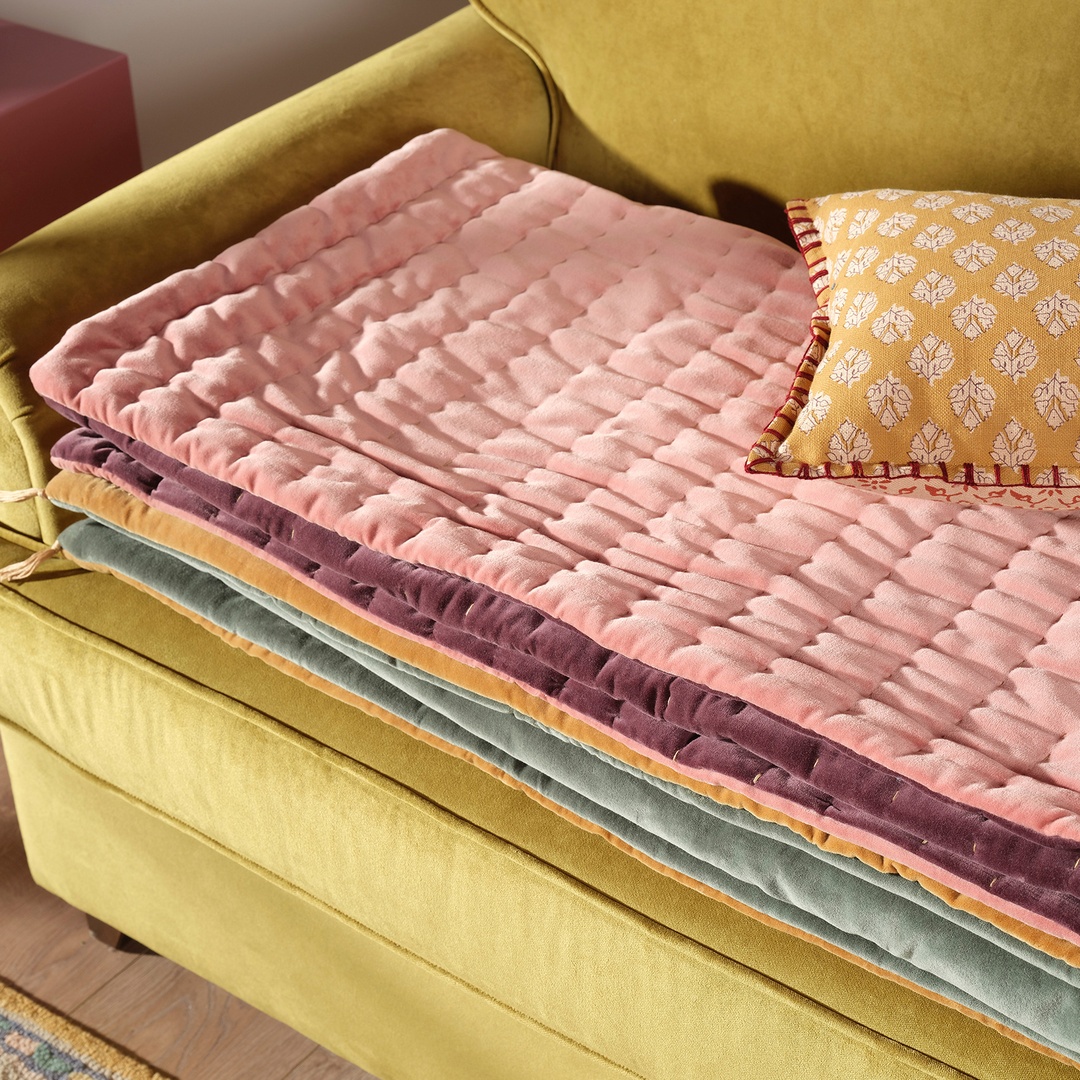 Okhla El İşi Kapitoneli Pamuk %100 Pamuk Kadife Koltuk Matı 85x185 Cm Orman Yeşilı - Hardal