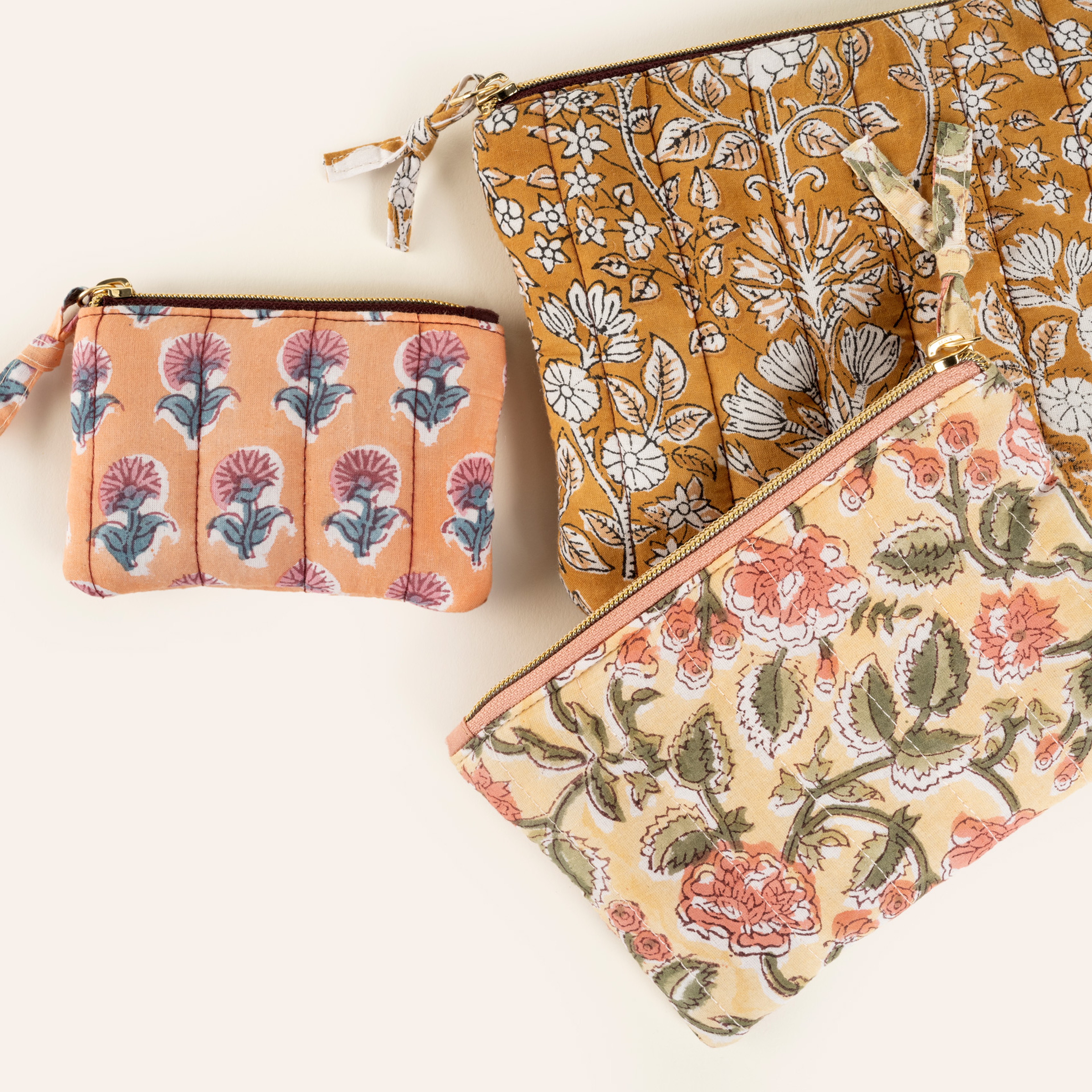 Delhı El Baskısı 3'lü Pamuk Pamuk Makyaj Çantası 16x24 Cm Renkli