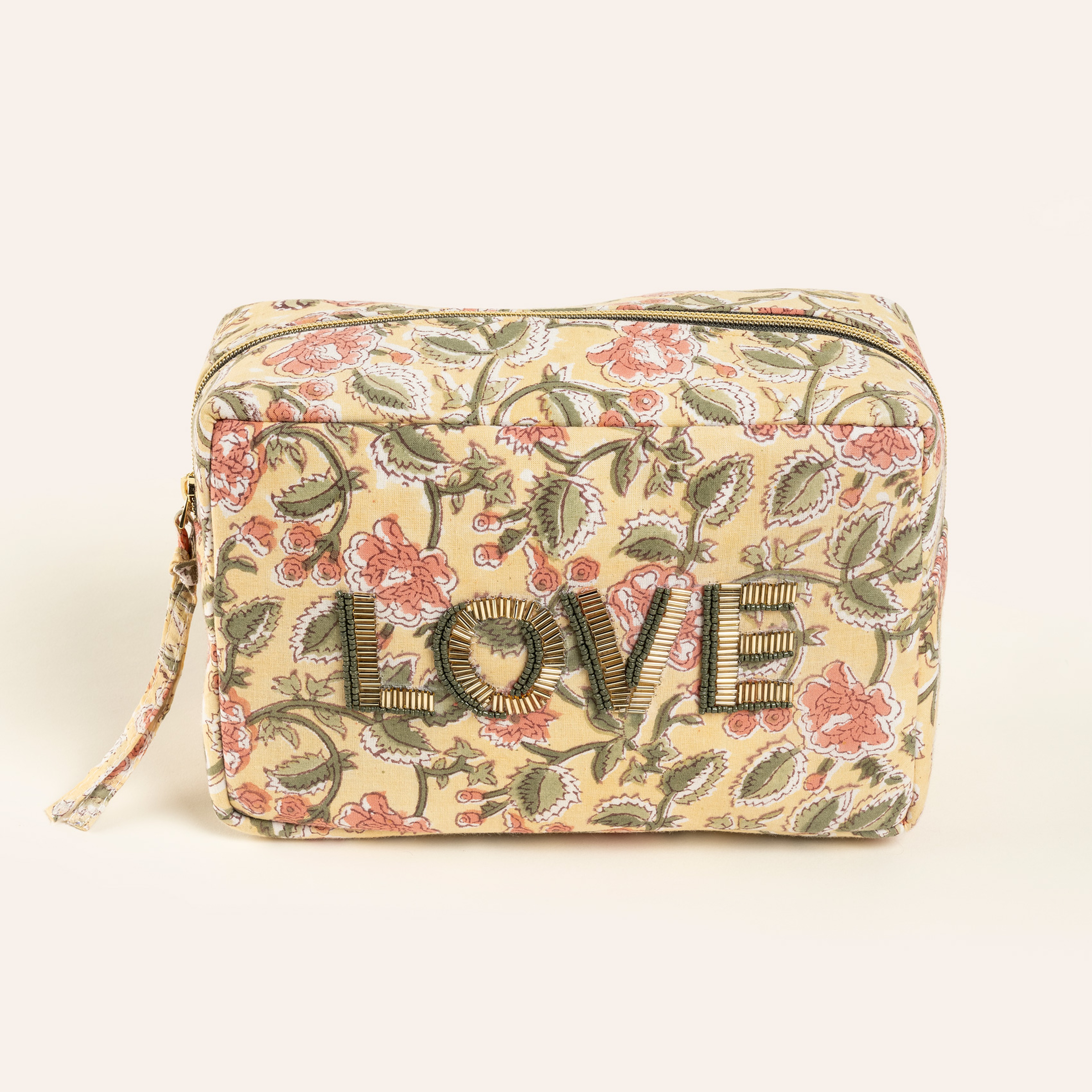 Delhı Nakışlı El Baskısı Büyük Boy Pamuk Pamuk Makyaj Çantası 23x14 Cm Renkli