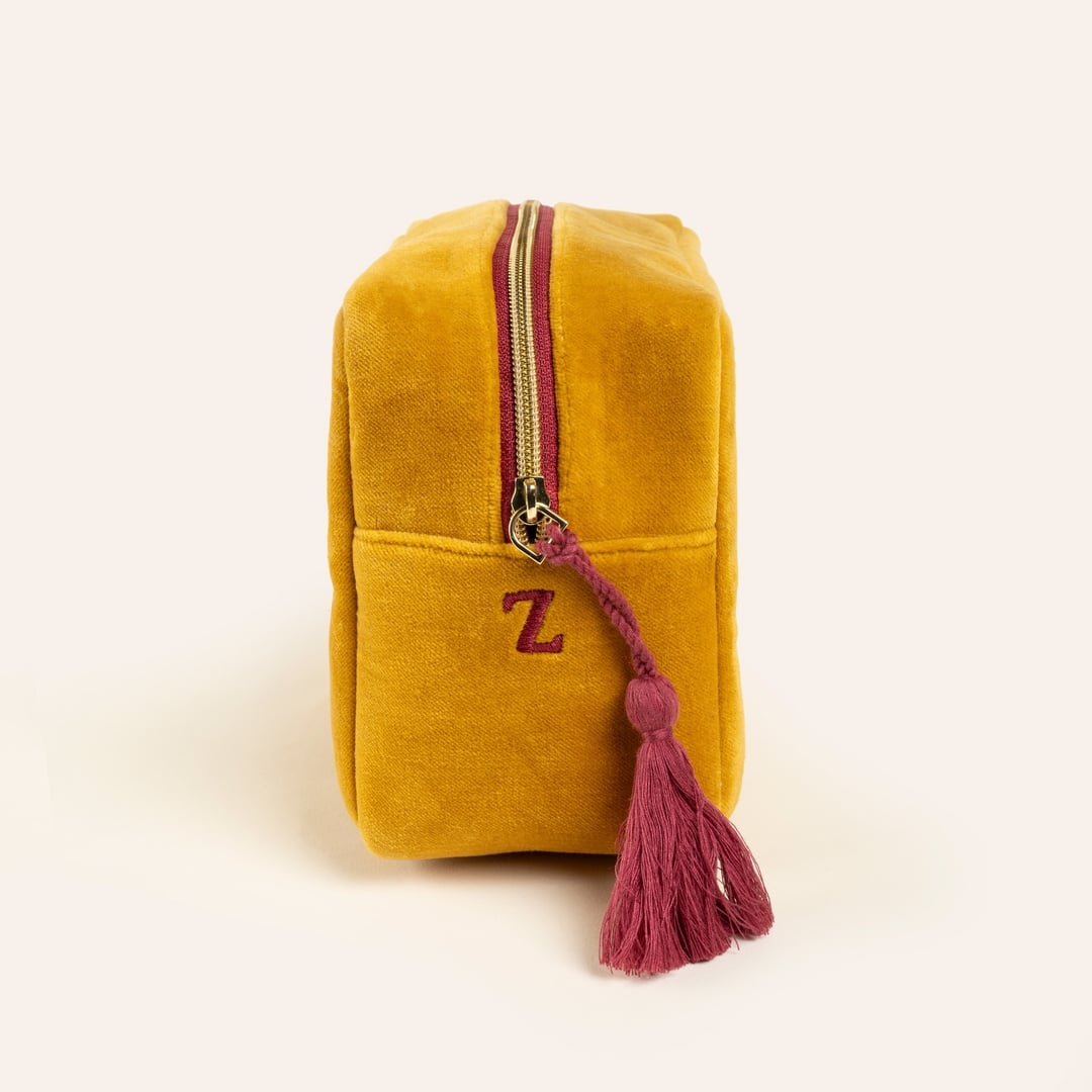 Delhı Nakışlı Büyük Boy Pamuk Pamuk Makyaj Çantası 23x15 Cm Sarı