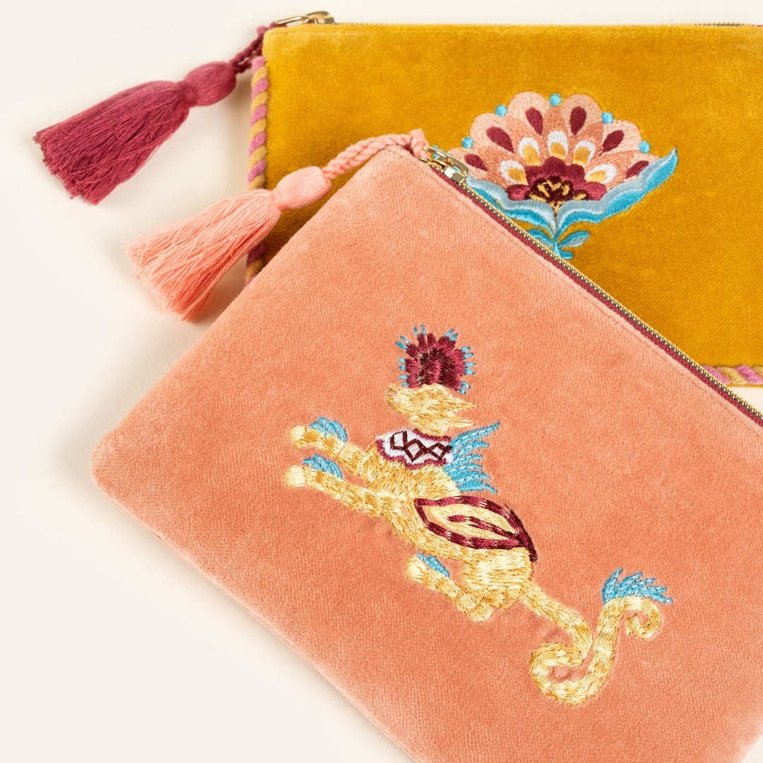 Delhı Biyeli Nakışlı Küçük Boy Pamuk Pamuk Makyaj Çantası 12x18 Cm Açık Pembe