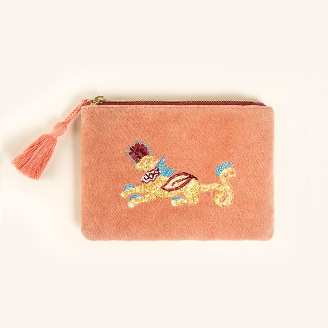 Delhı Biyeli Nakışlı Küçük Boy Pamuk Pamuk Makyaj Çantası 12x18 Cm Açık Pembe