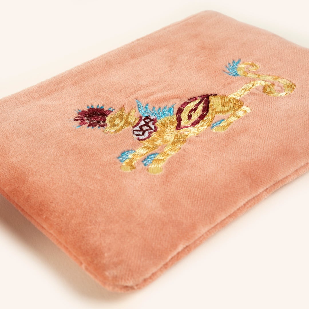 Delhı Biyeli Nakışlı Küçük Boy Pamuk Pamuk Makyaj Çantası 12x18 Cm Açık Pembe