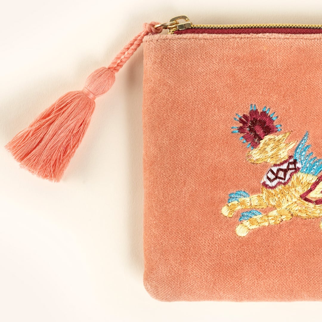 Delhı Biyeli Nakışlı Küçük Boy Pamuk Pamuk Makyaj Çantası 12x18 Cm Açık Pembe