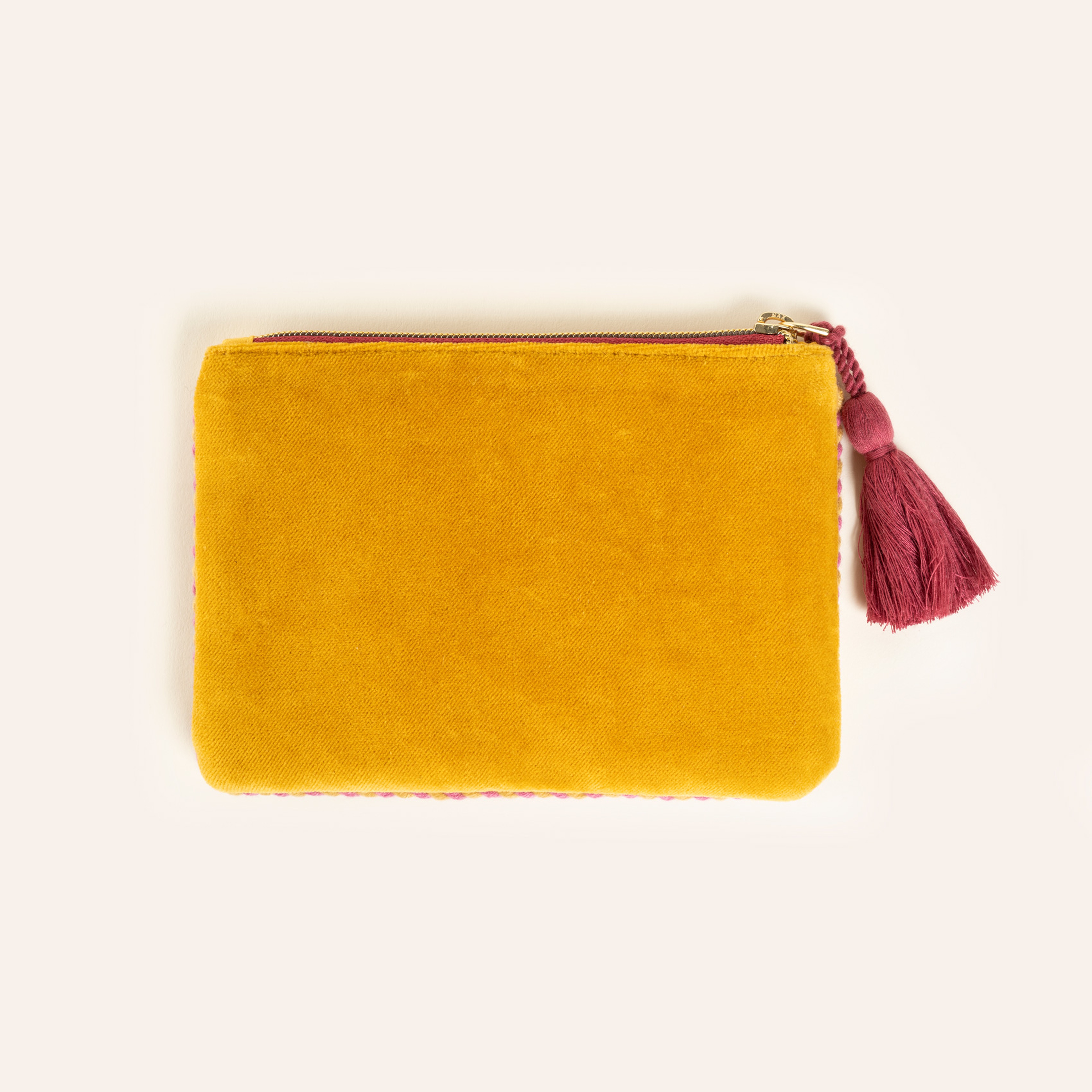 Delhı Biyeli Nakışlı Küçük Boy Pamuk Pamuk Makyaj Çantası 12x18 Cm Sarı