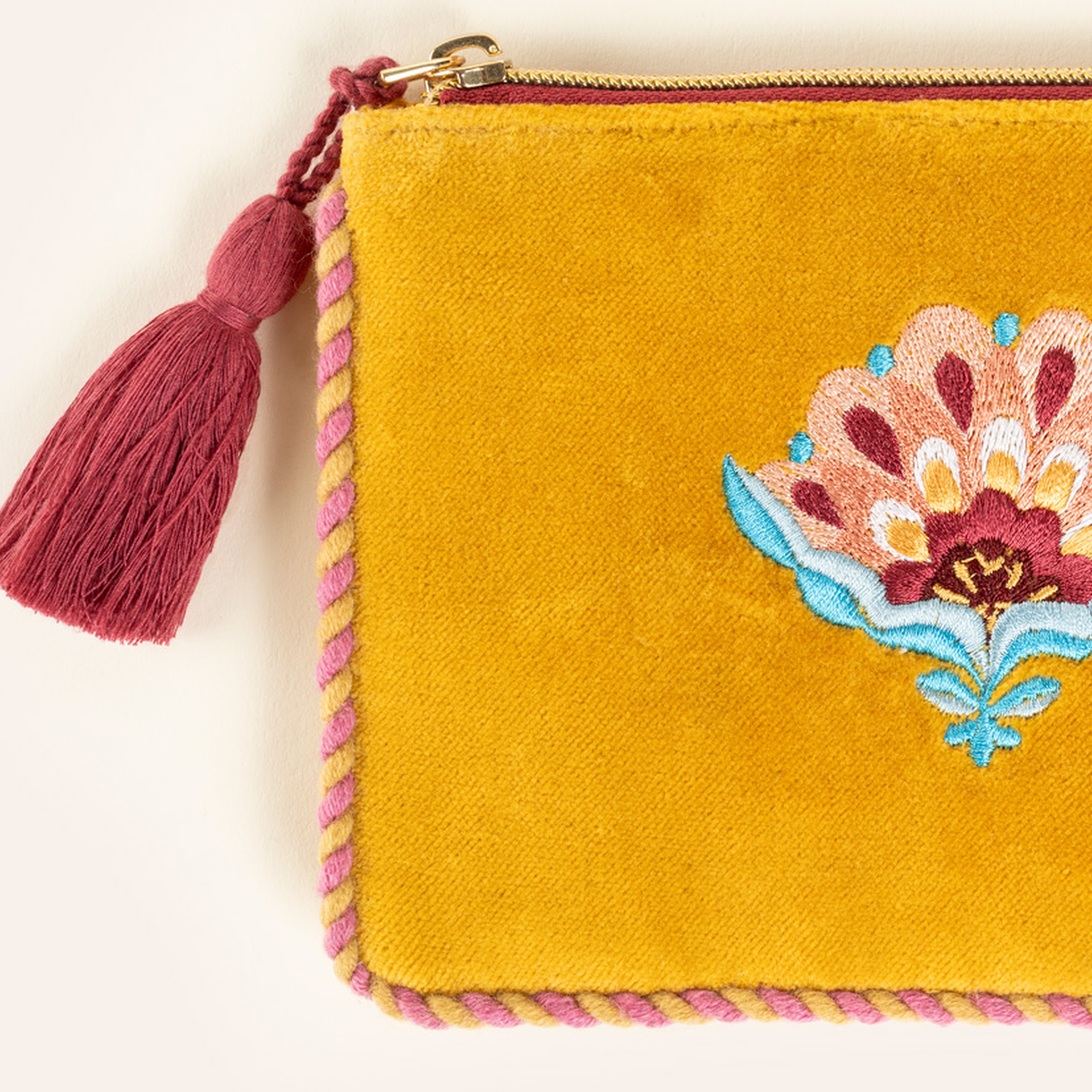 Delhı Biyeli Nakışlı Küçük Boy Pamuk Pamuk Makyaj Çantası 12x18 Cm Sarı