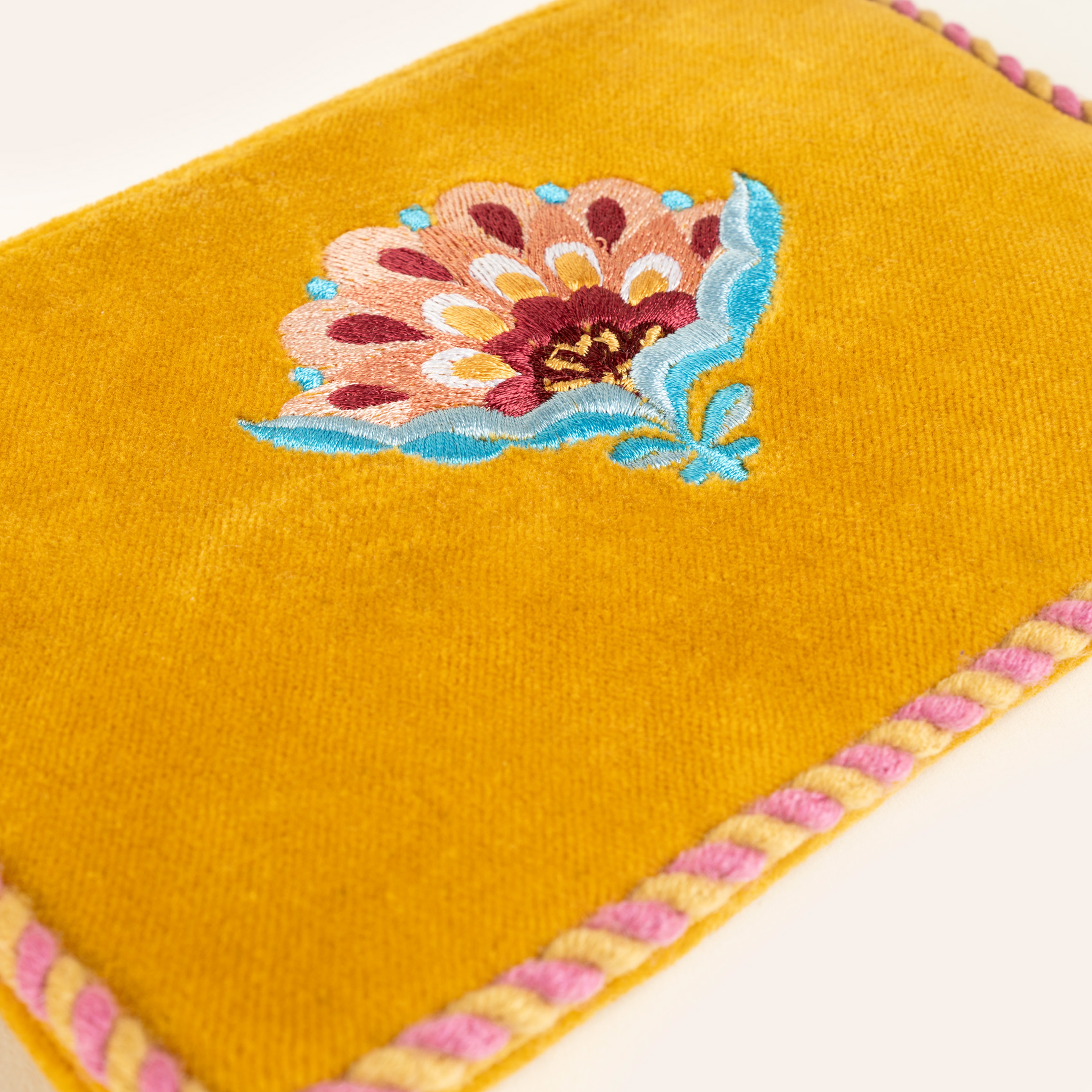 Delhı Biyeli Nakışlı Küçük Boy Pamuk Pamuk Makyaj Çantası 12x18 Cm Sarı