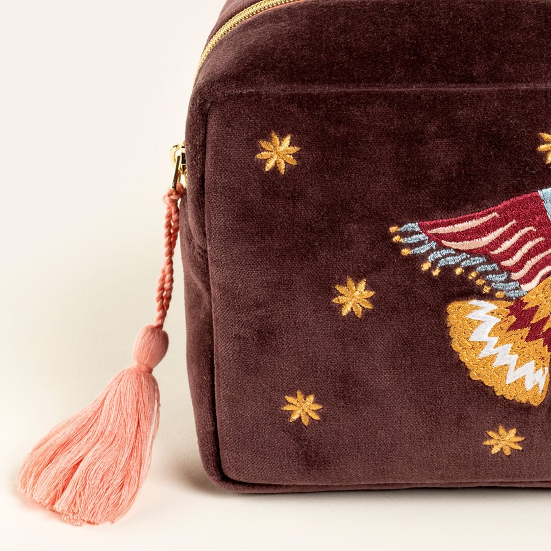 Delhı Nakışlı Büyük Boy Pamuk Pamuk Makyaj Çantası 23x15 Cm Bordo