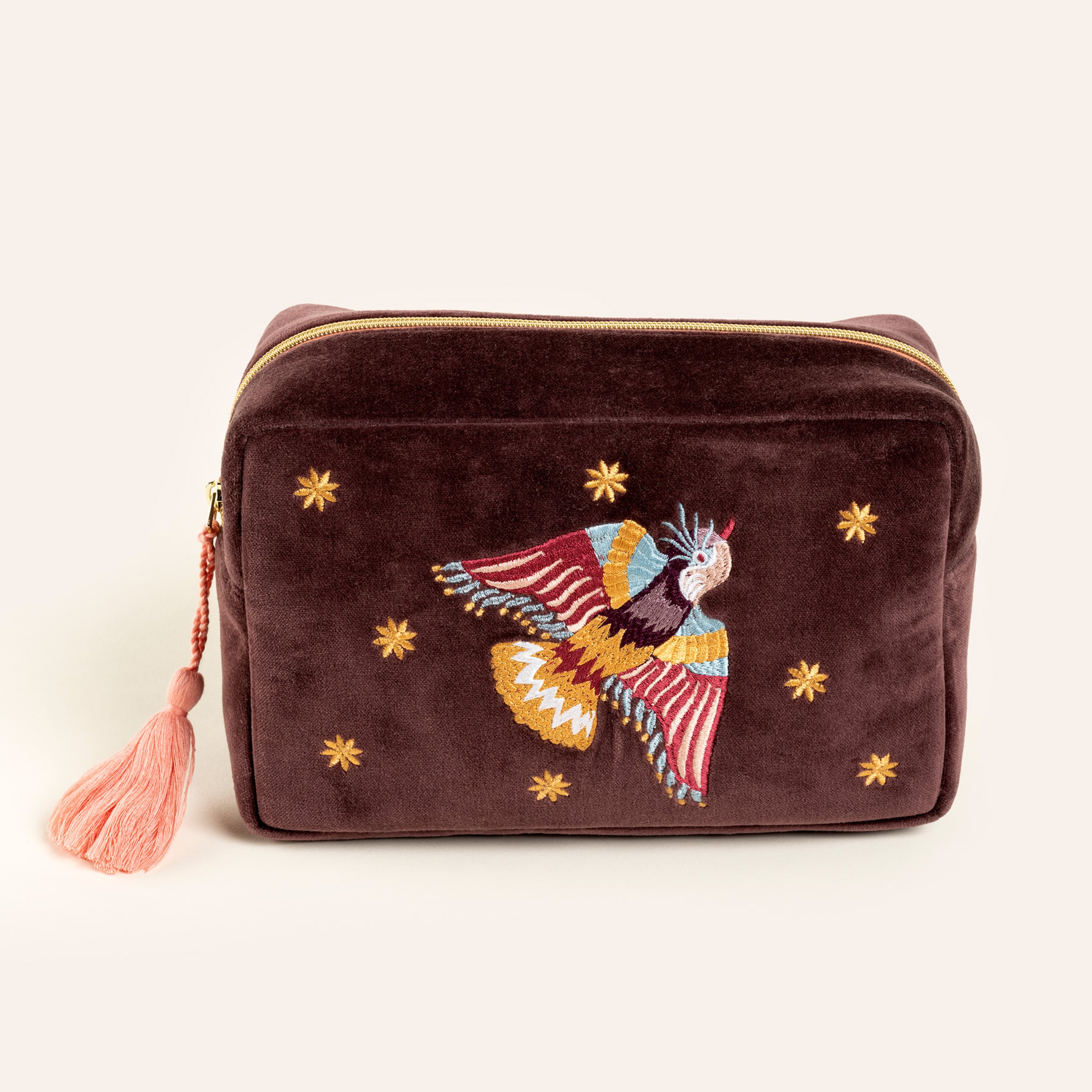 Delhı Nakışlı Büyük Boy Pamuk Pamuk Makyaj Çantası 23x15 Cm Bordo