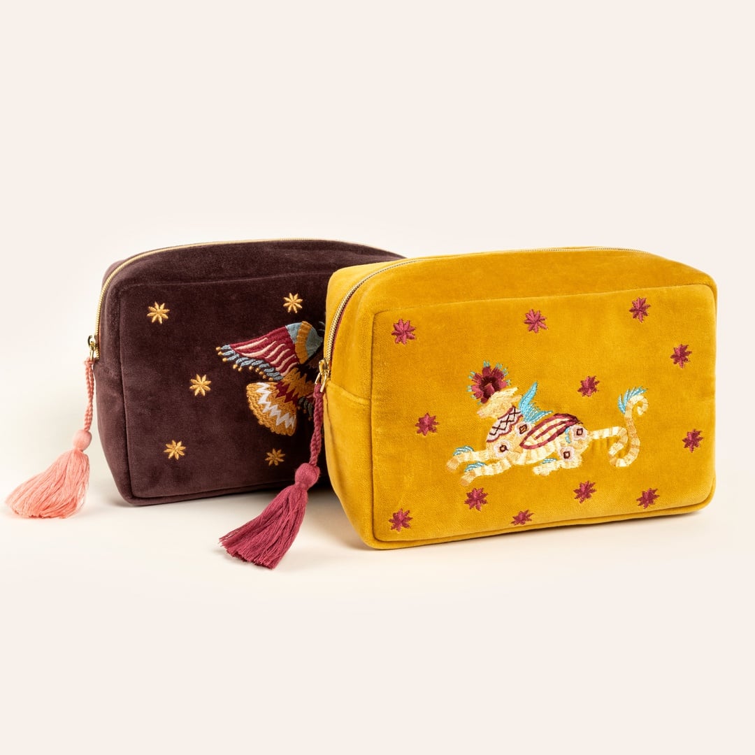 Delhı Nakışlı Büyük Boy Pamuk Pamuk Makyaj Çantası 23x15 Cm Bordo