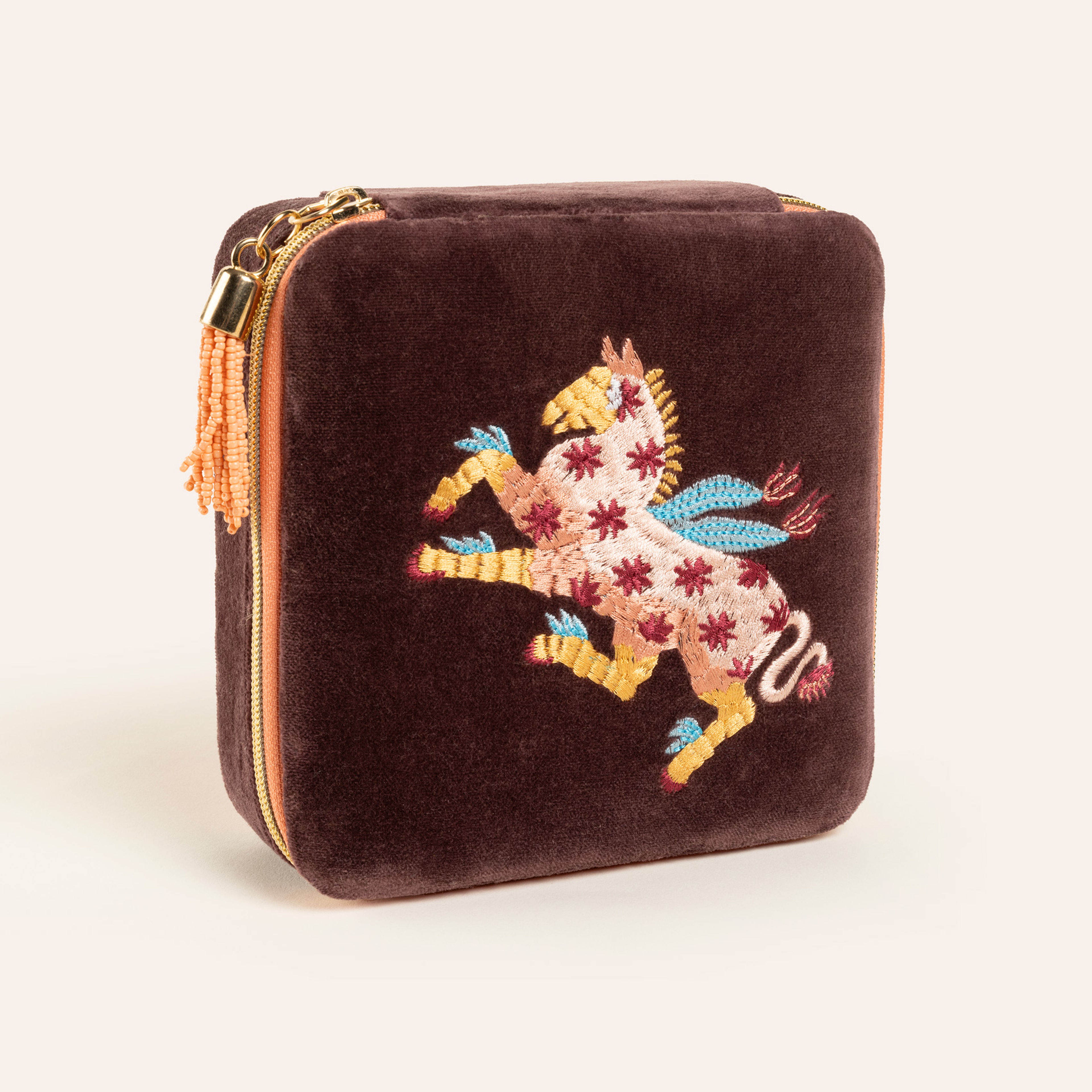 Delhı Nakışlı Orta Boy Pamuk Pamuk Dekoratif Kutu 15x15 Cm Bordo